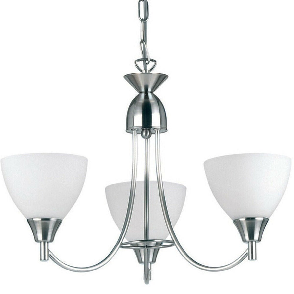 Loops Direct Steel and Glass Pendant Light - Satin Chrome and Matt Opal Glass