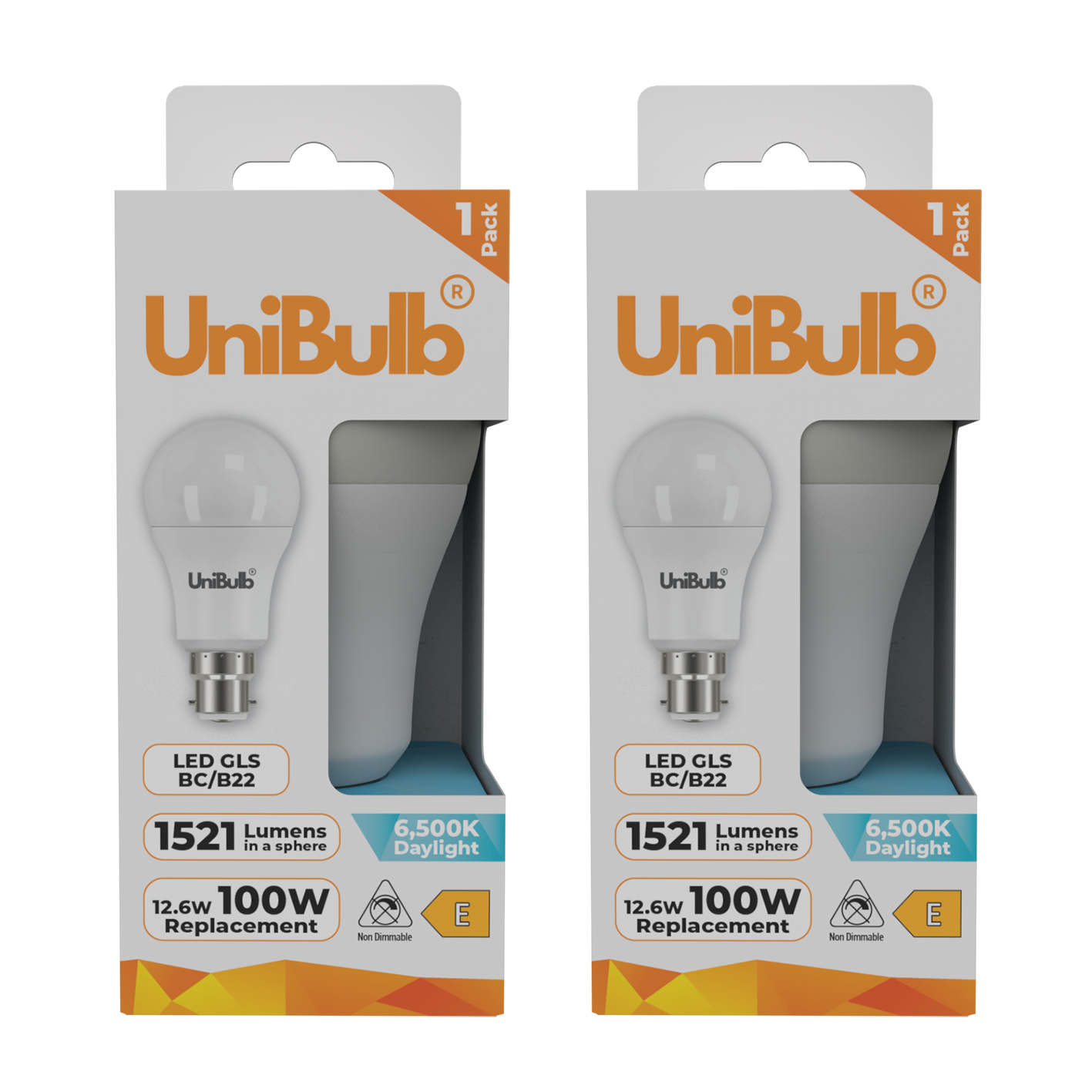 UniBulb 12.6W LED Daylight GLS B22 Light Bulb - Pack of 2