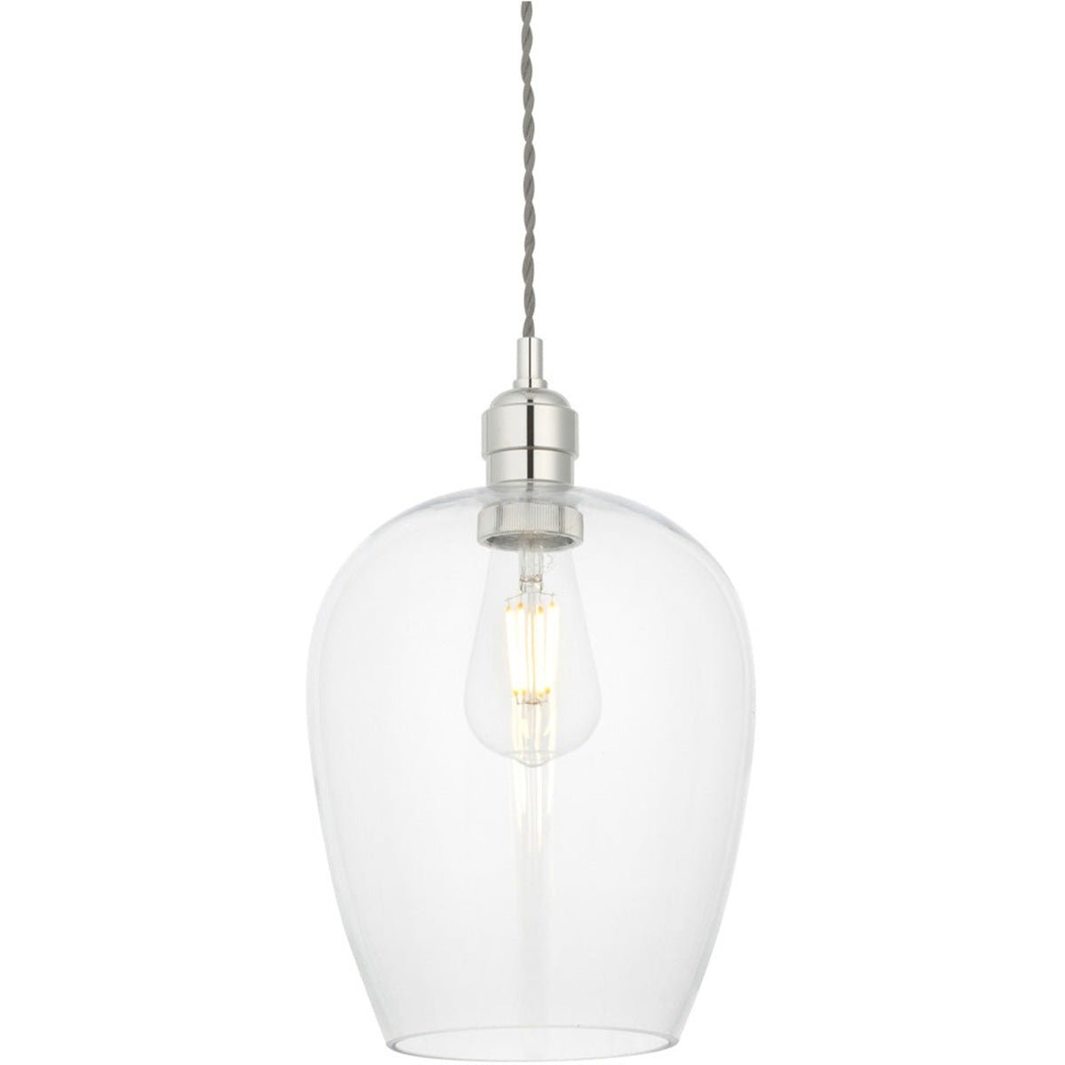 Loops Direct Steel and Glass Hanging Ceiling Pendant Light - Bright Nickel