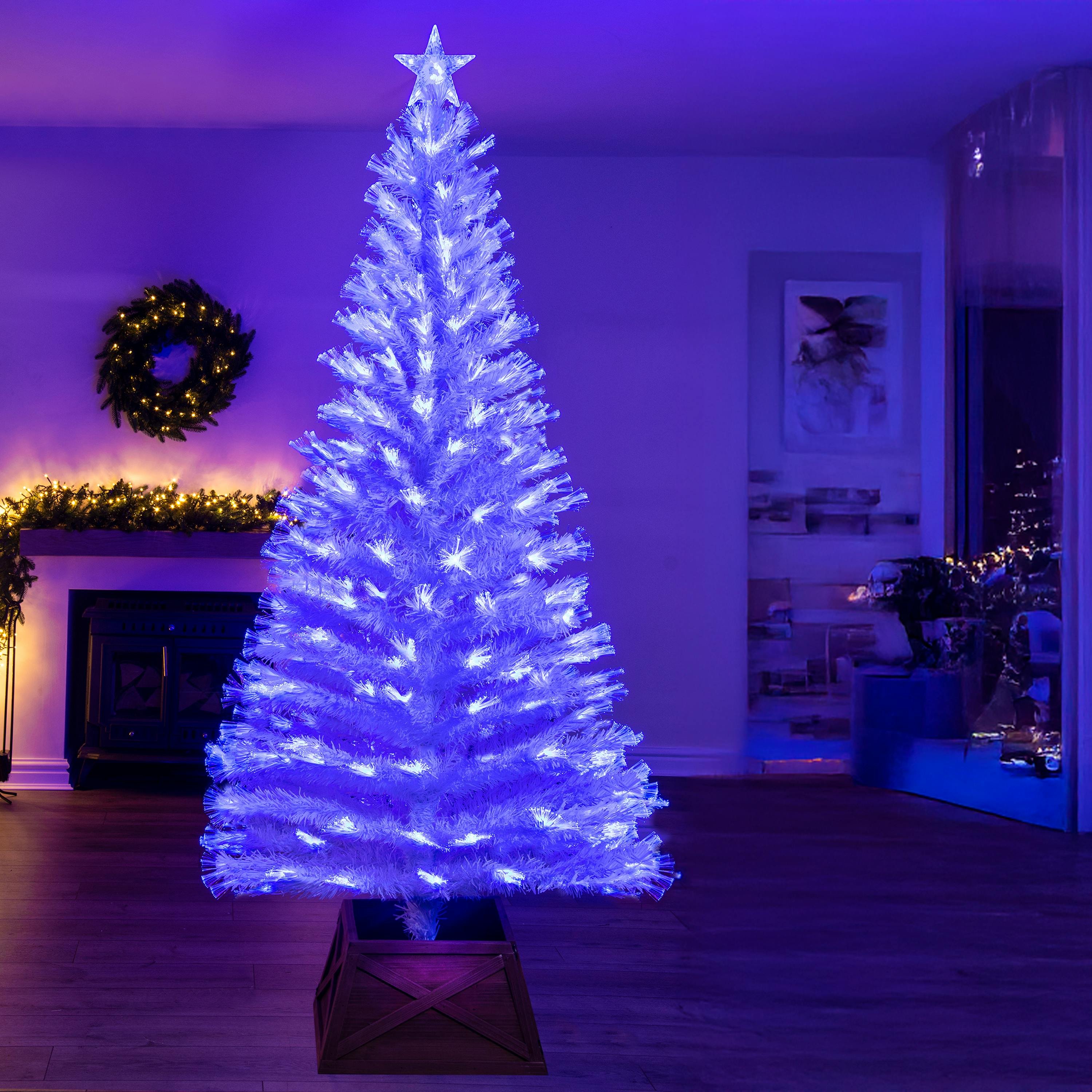 Christmas Tree World 7ft White Blue Ripple Effect Fibre Optic Tree