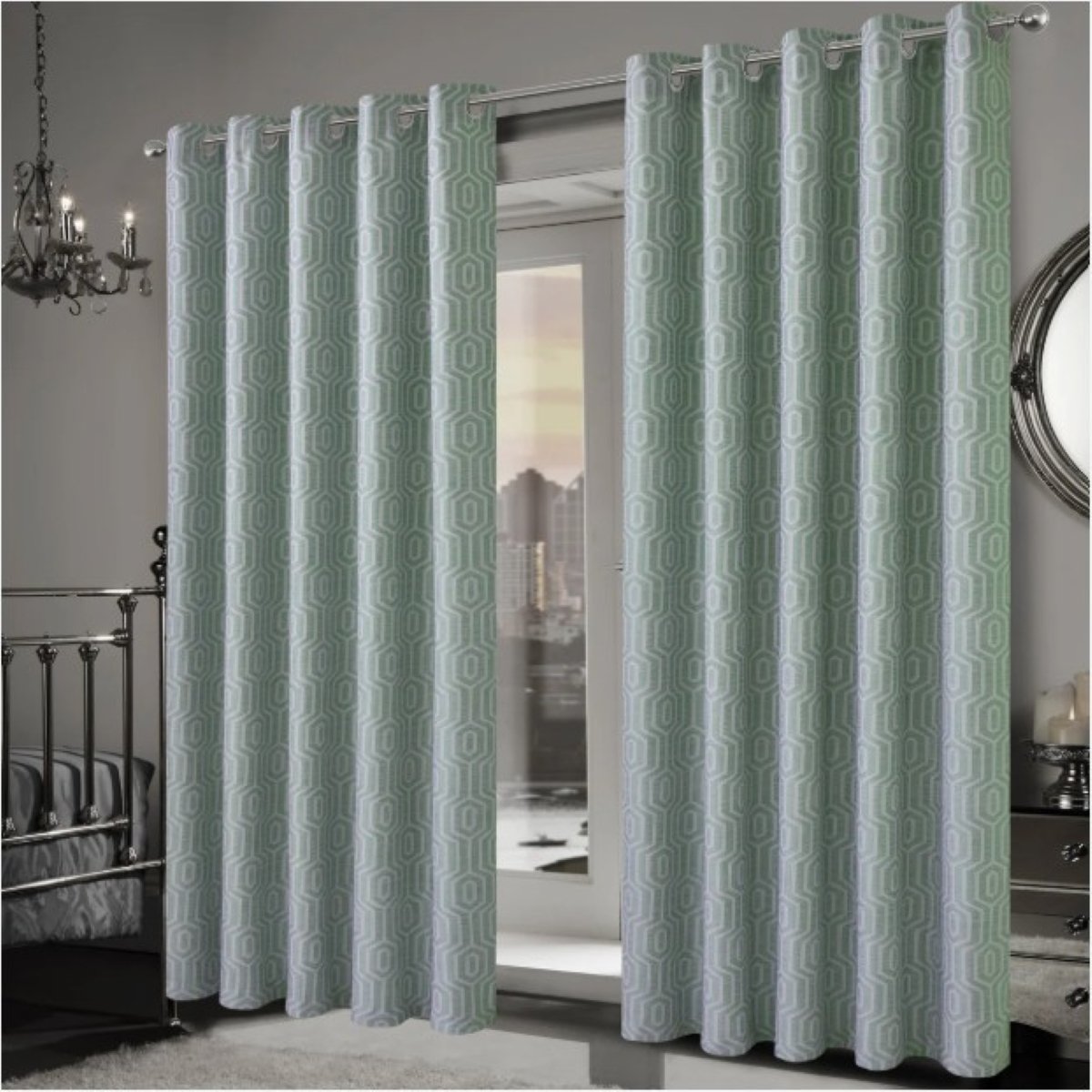 New Edge Blinds Sage Green Paris Jacquard Eyelet Curtains - 167cm x 229cm