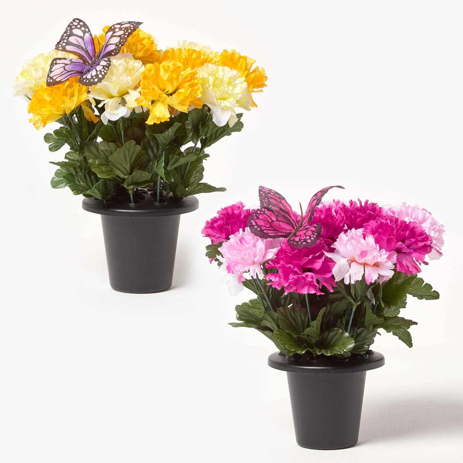 Homescapes Set of 2 Polyester Artificial Carnations in Pot - Multicoloured