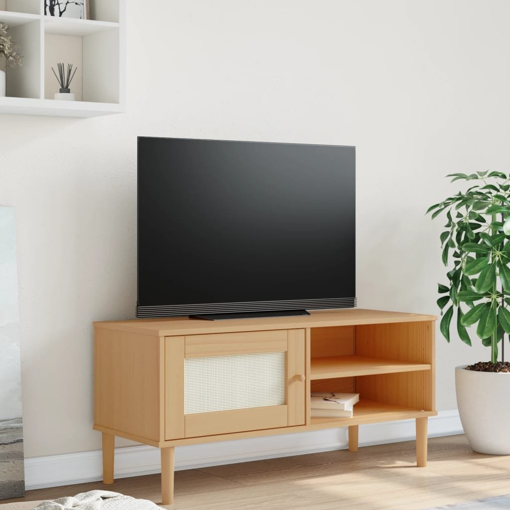 Walplus SENJA Solid Pine TV Cabinet - Brown - 106 x 40 x 49 cm