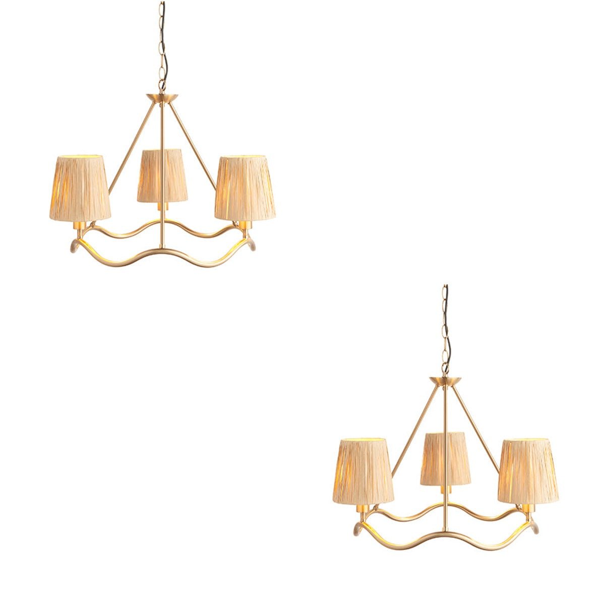 Loops Direct Set of 2 Steel Raffia 3 Light Pendant - Brushed Aged Brass