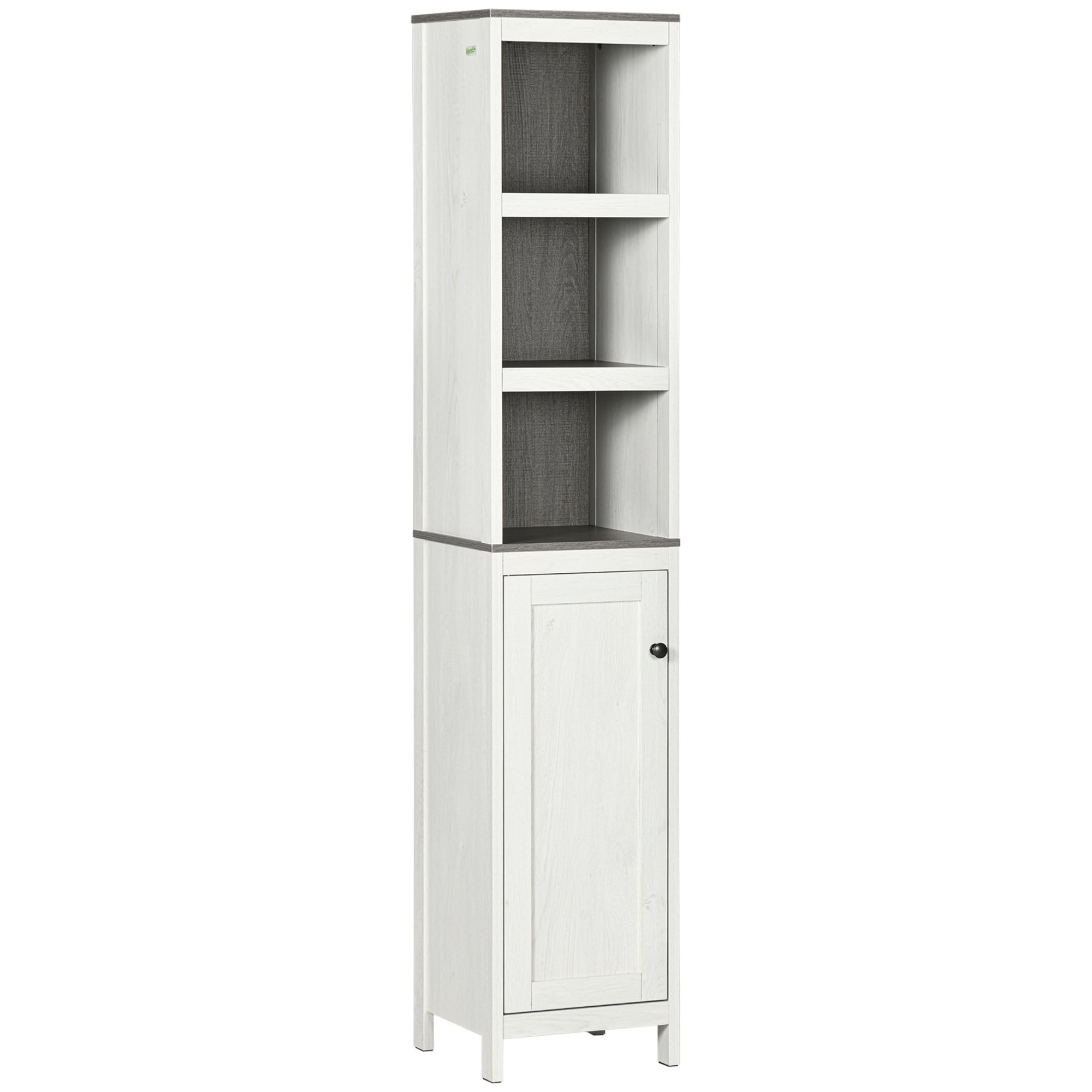 kleankin Freestanding Tall Bathroom Storage Cabinet with 3 Open Shelves - White