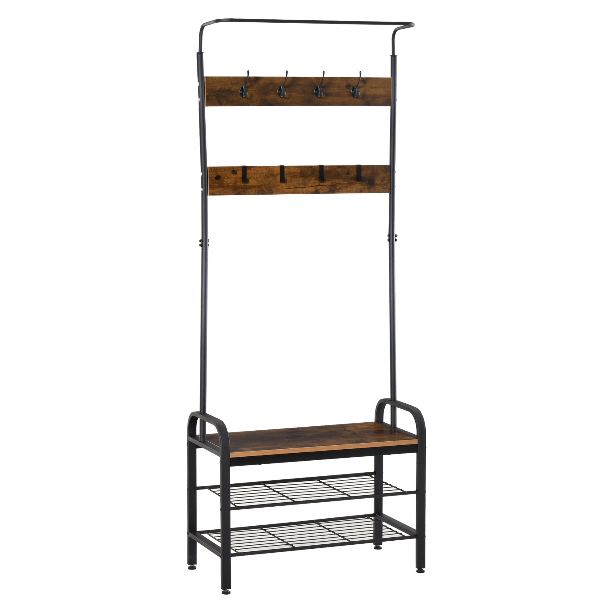HOMCOM Industrial Coat Rack Stand with 8 Hooks Hangers Storage Cabinet - Brown