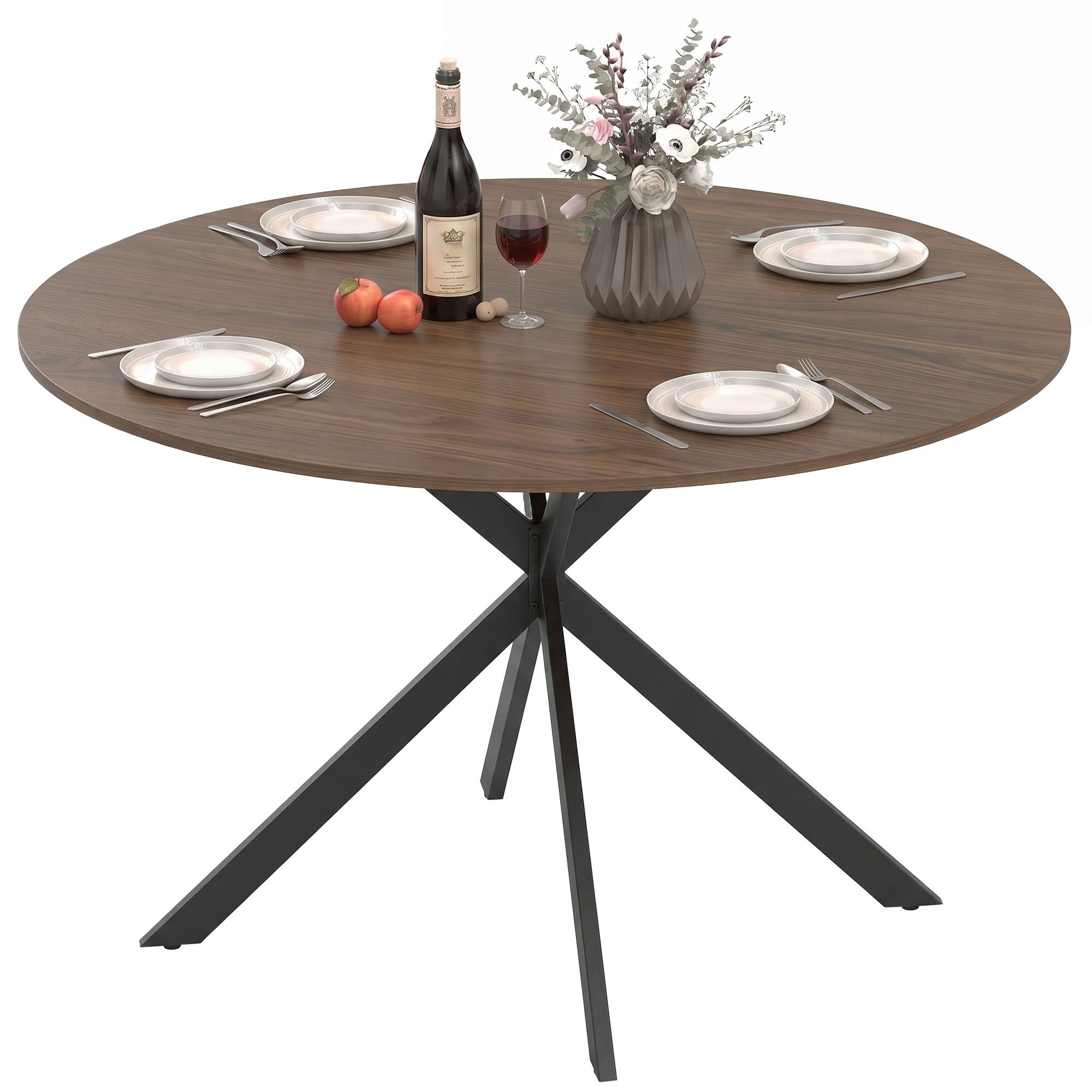 HOMCOM 4 Seater 120cm Round Industrial Wood Effect Dining Table – Brown