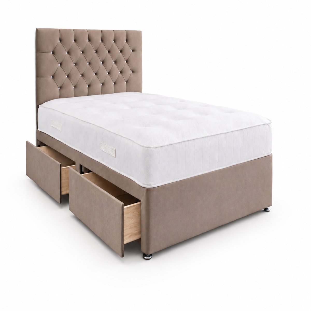Comfy Deluxe 4ft Small Double       2 Drawer Velvet  Divan Bed Set -  Beige