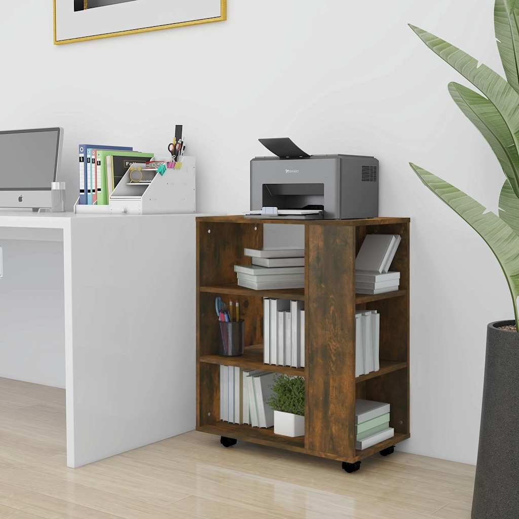 Walplus Engineered Wood Lockable Rolling Cabinet - Dark Oak - 60 x 35 x 75 cm