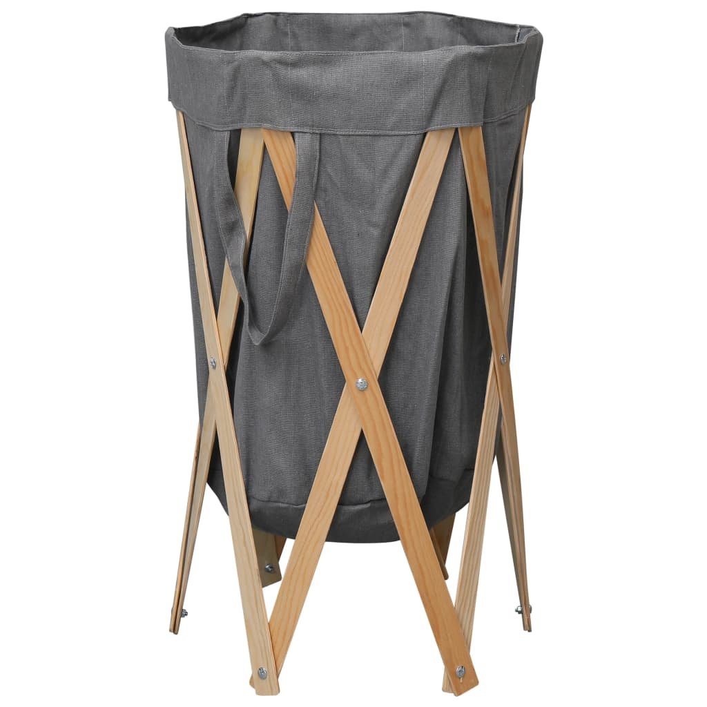 Walplus Wood Folding Laundry Basket and - Brown Frame + Grey Fabric - 42 x 70 cm