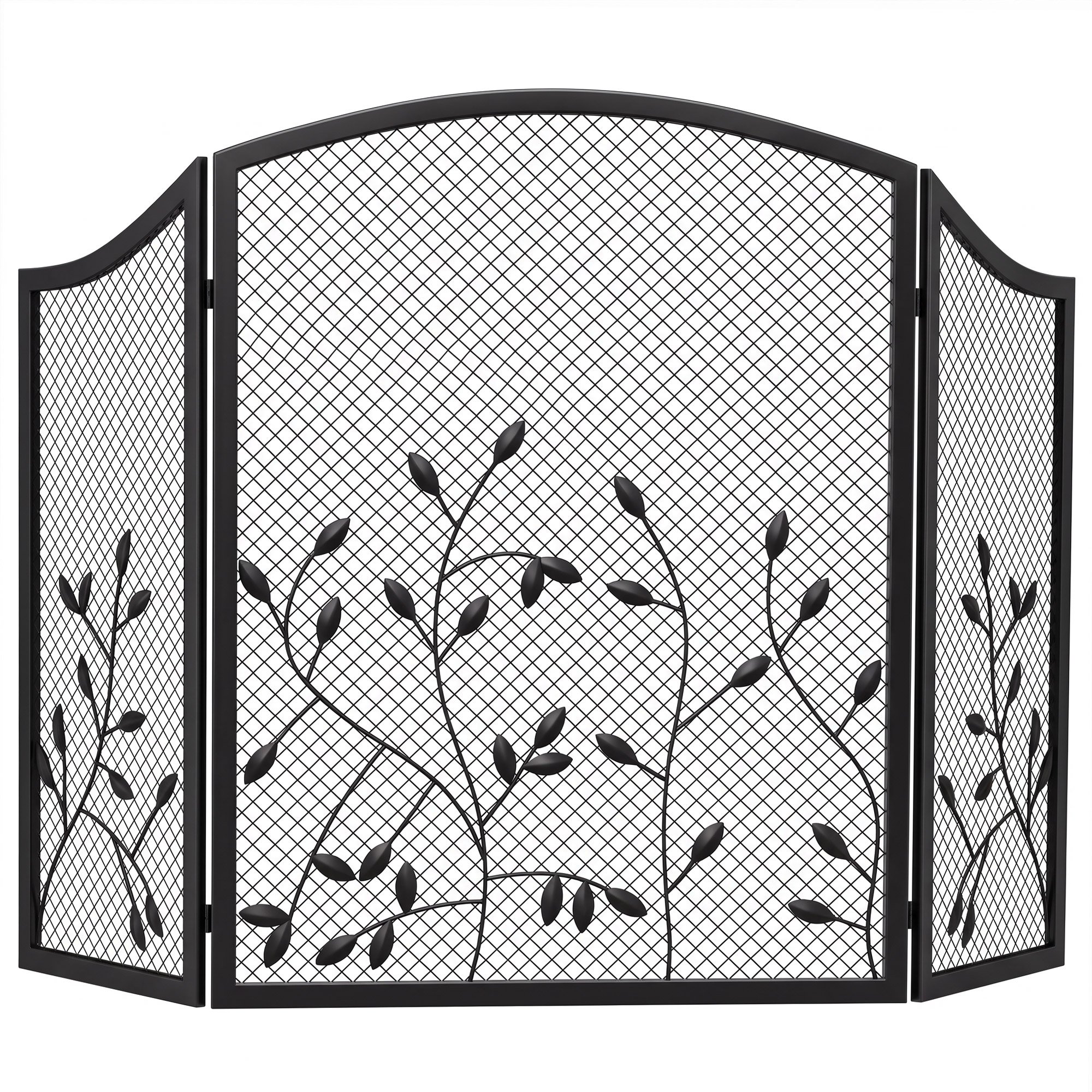 HOMCOM 3Panel Folding Fireplace Screen with Spark Guard - Black