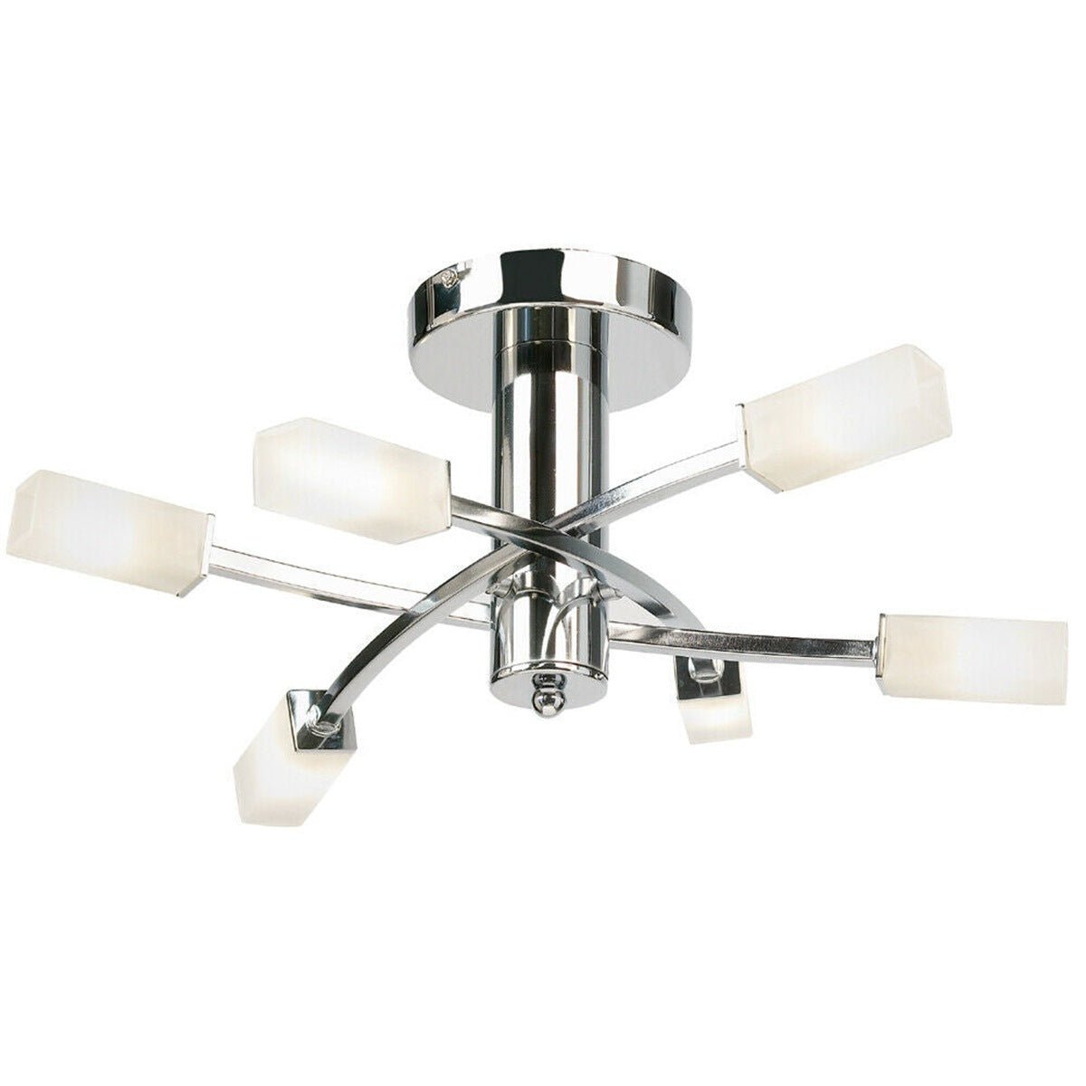 Loops Direct Steel and Glass Semi Flush Ceiling Light - Chrome and Glass