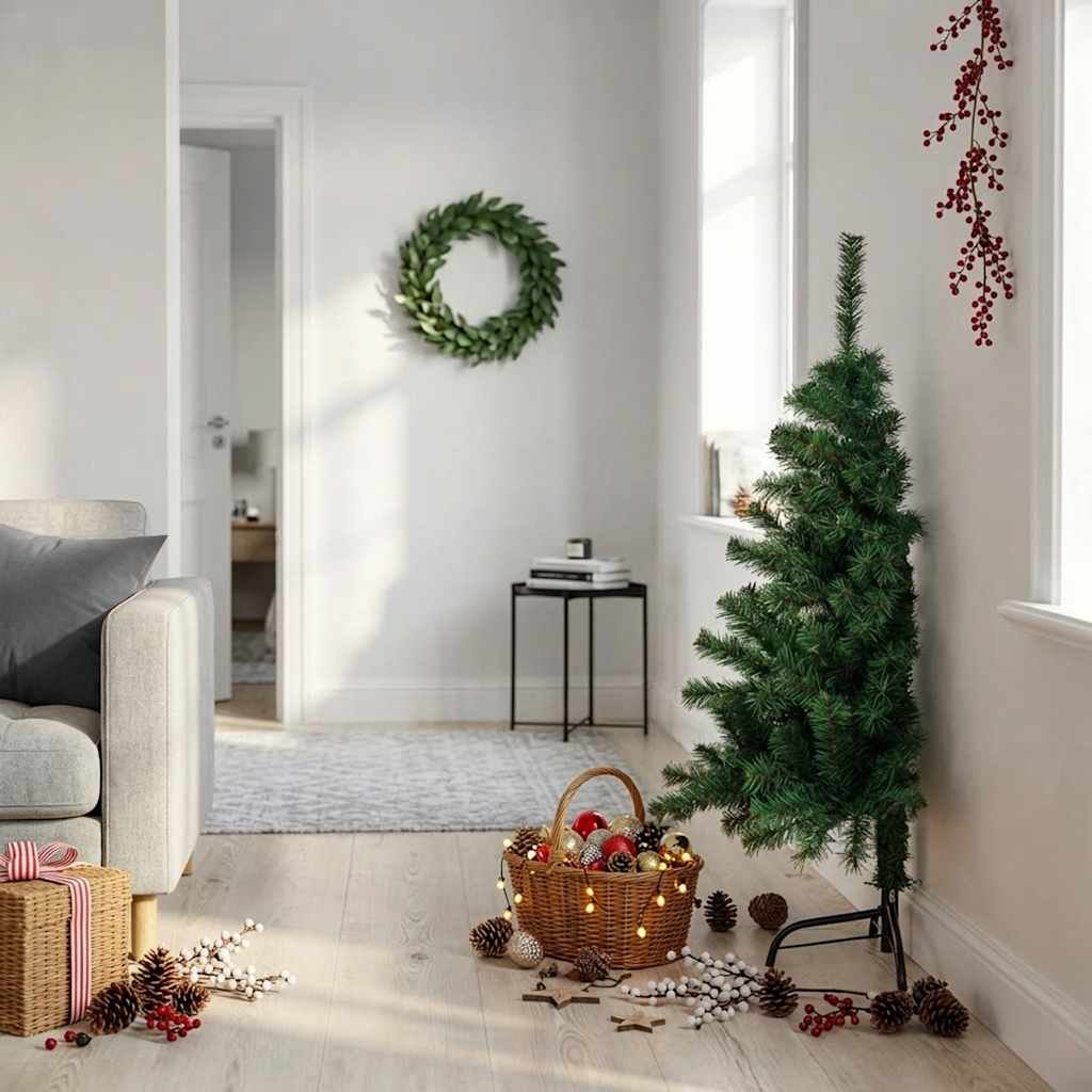 Walplus 250 Branch Tips Half Artificial Christmas Tree - Green - 120 cm