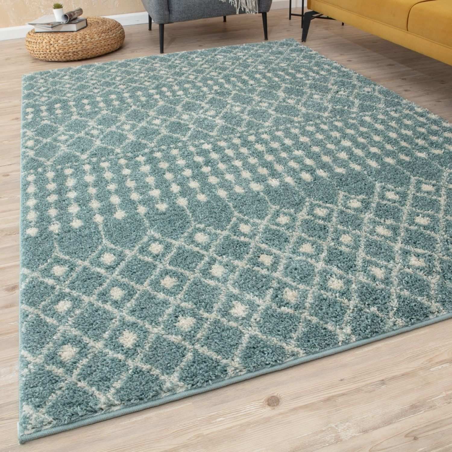 The Rugs Duck Egg Blue Moroccan Shaggy Tribal Rug - 60 x 110cm