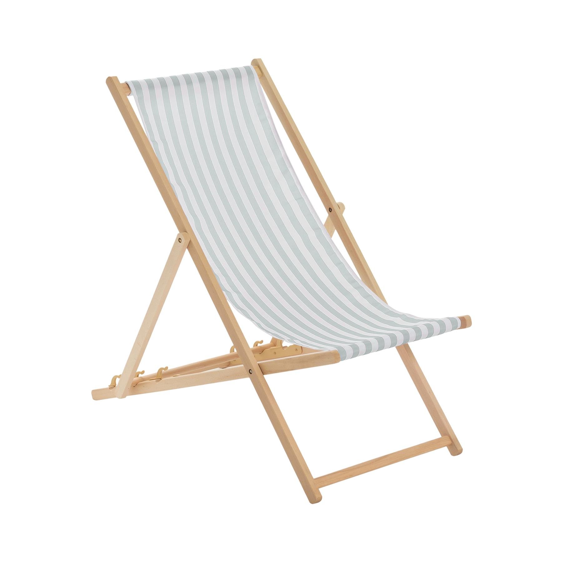 Harbour Housewares Folding Wooden Deck Chair - Sage Grey Stripe