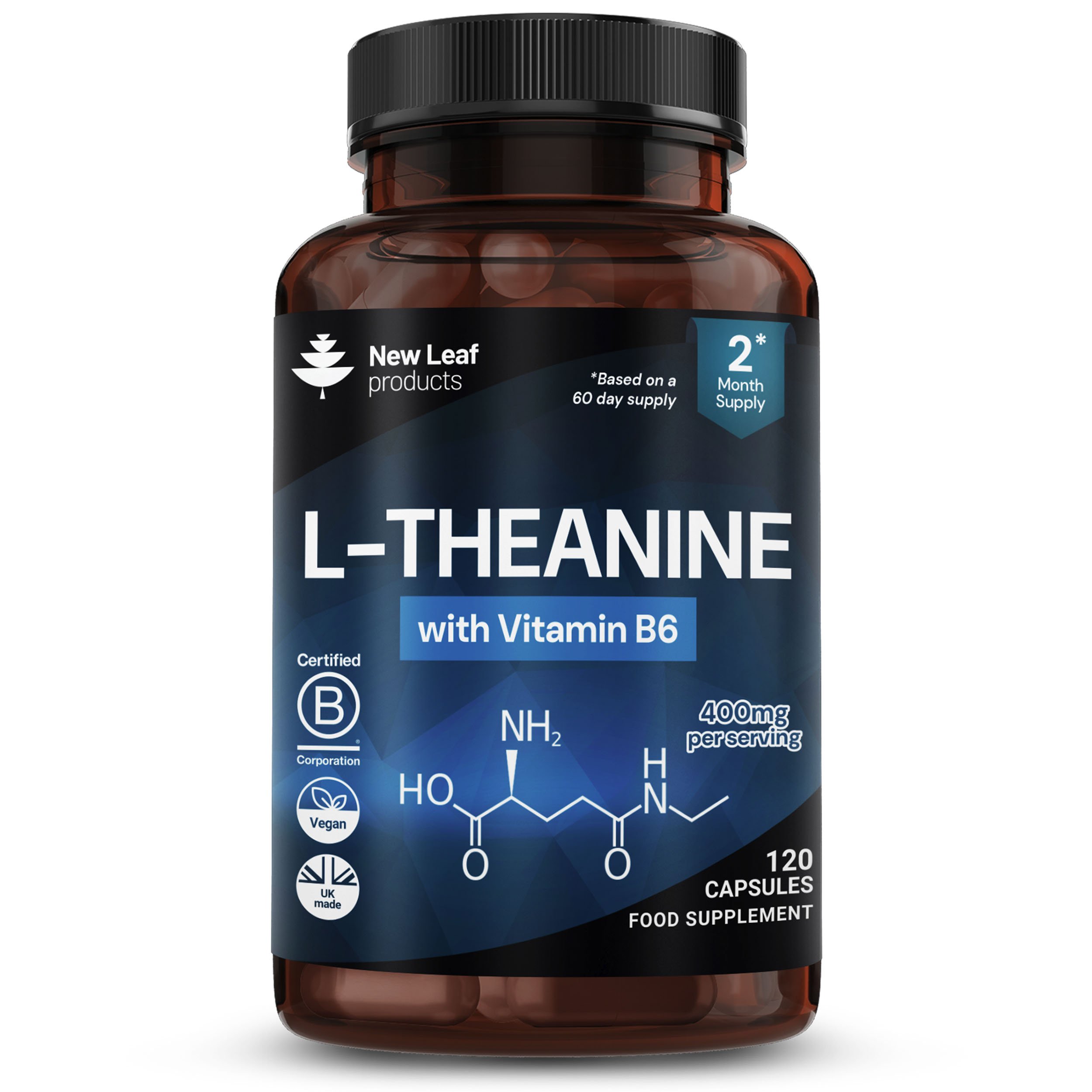 New Leaf L-Theanine with Vitamin B6 400mg - 120 Capsules