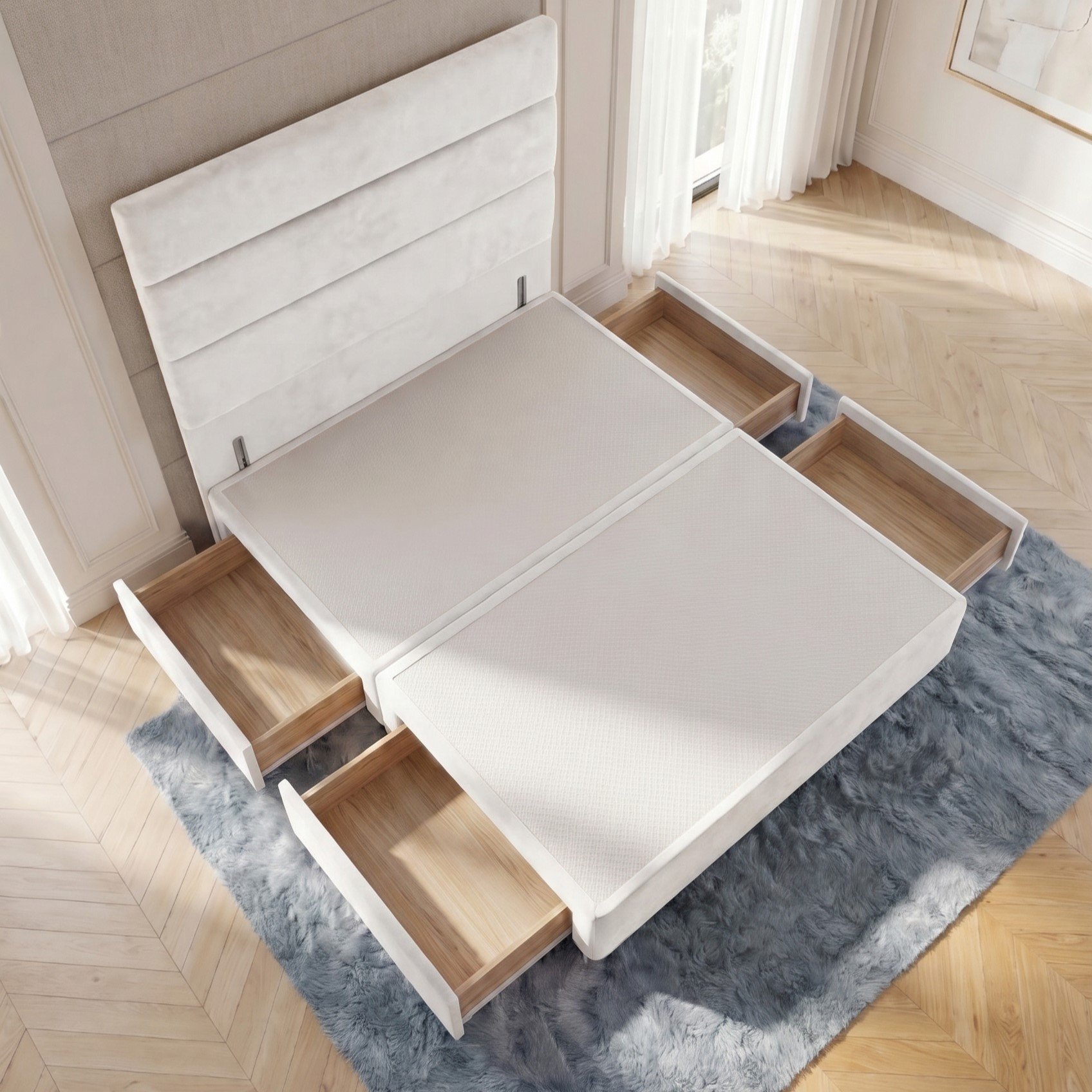 Somnior Regent Velvet Small Double 4 Drawer Divan Bed 54" Headboard - White