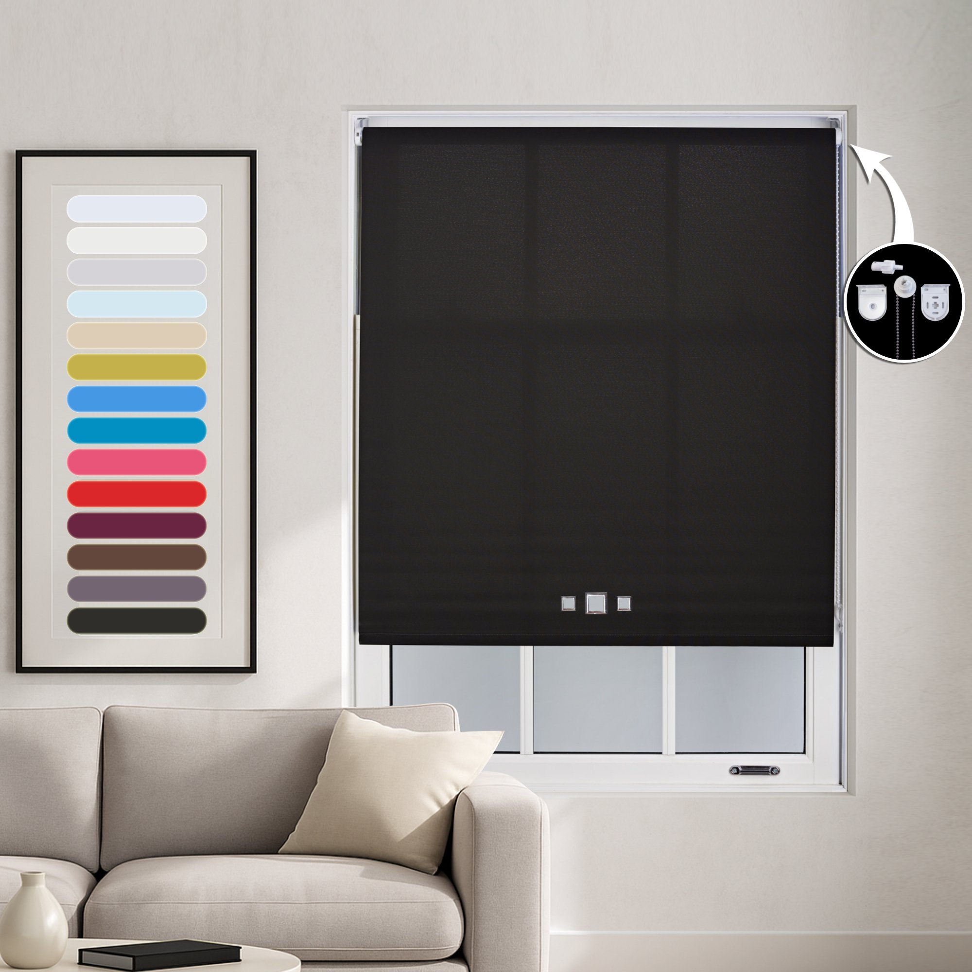 Furnished Black Daylight Roller Blind Triple Square Eyelets - 60 x 165cm