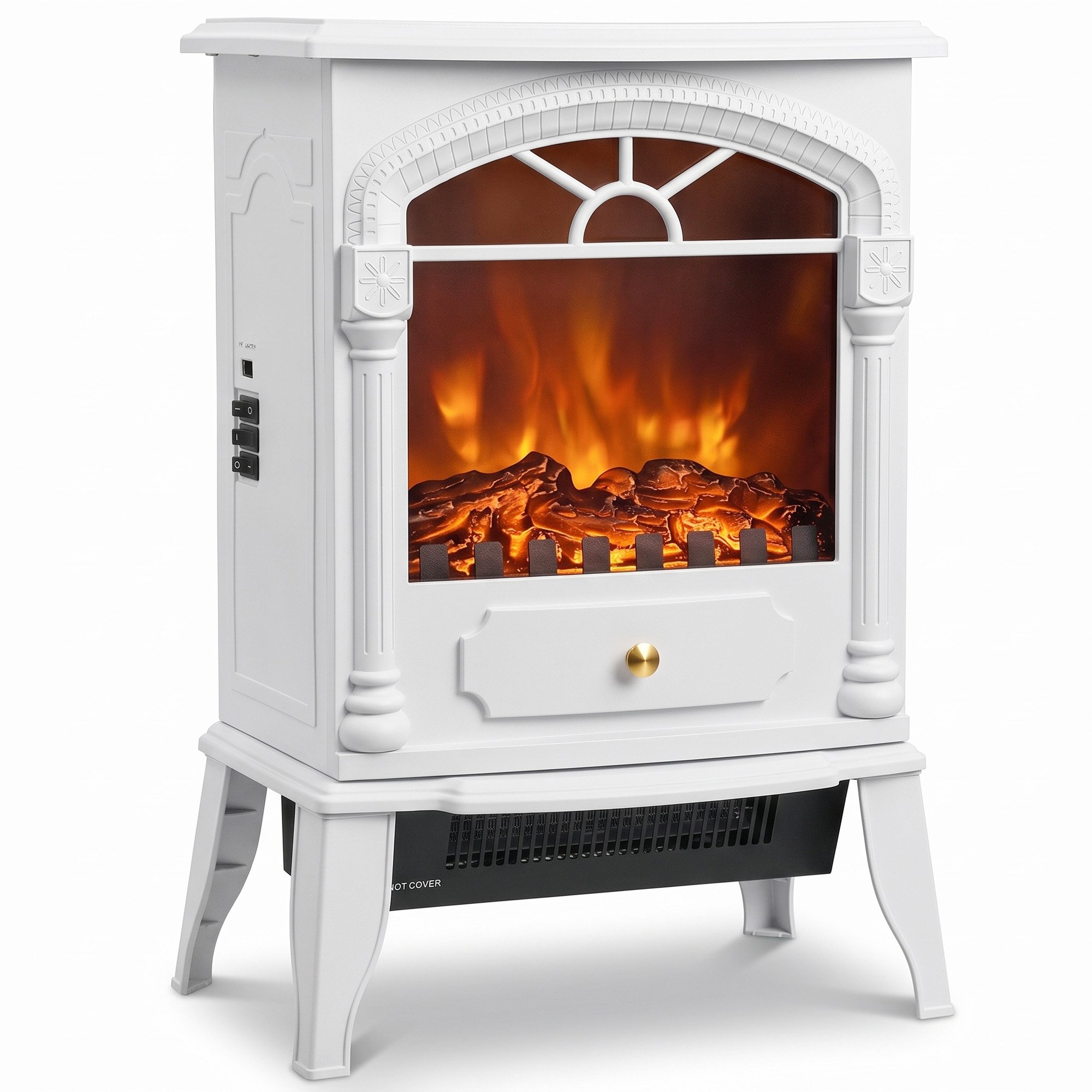 HOMCOM Electric Fireplace Stove with 3D Flame and Adjustable Thermostat - White