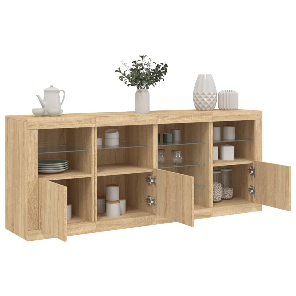 Walplus Engineered Wood LED Sideboard - Light Oak - 164 x 37 x 67 cm