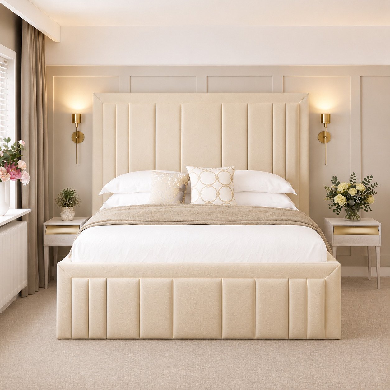 Bed Choices Emperor Single Bed Frame With Mattress & 54" Headboard - Beige