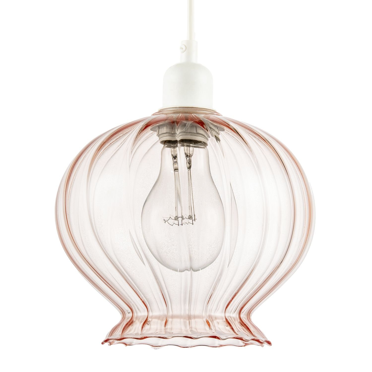 Happy Homewares Ribbed Blush Pink Glass with Scalloped Rim Pendant Shade - 19cm