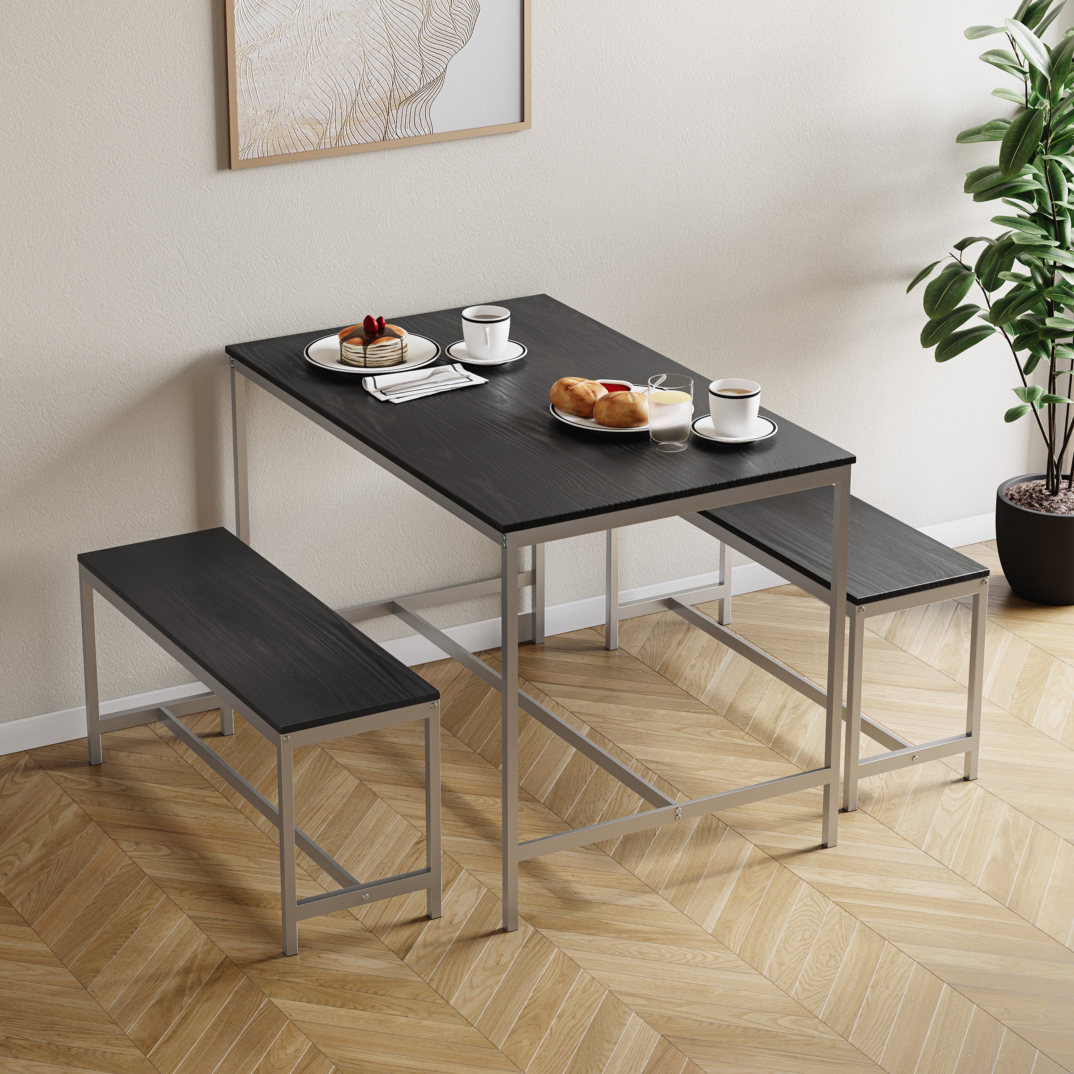 Vida Designs Roslyn 4 Seater Dining Table With Bench Set - Black