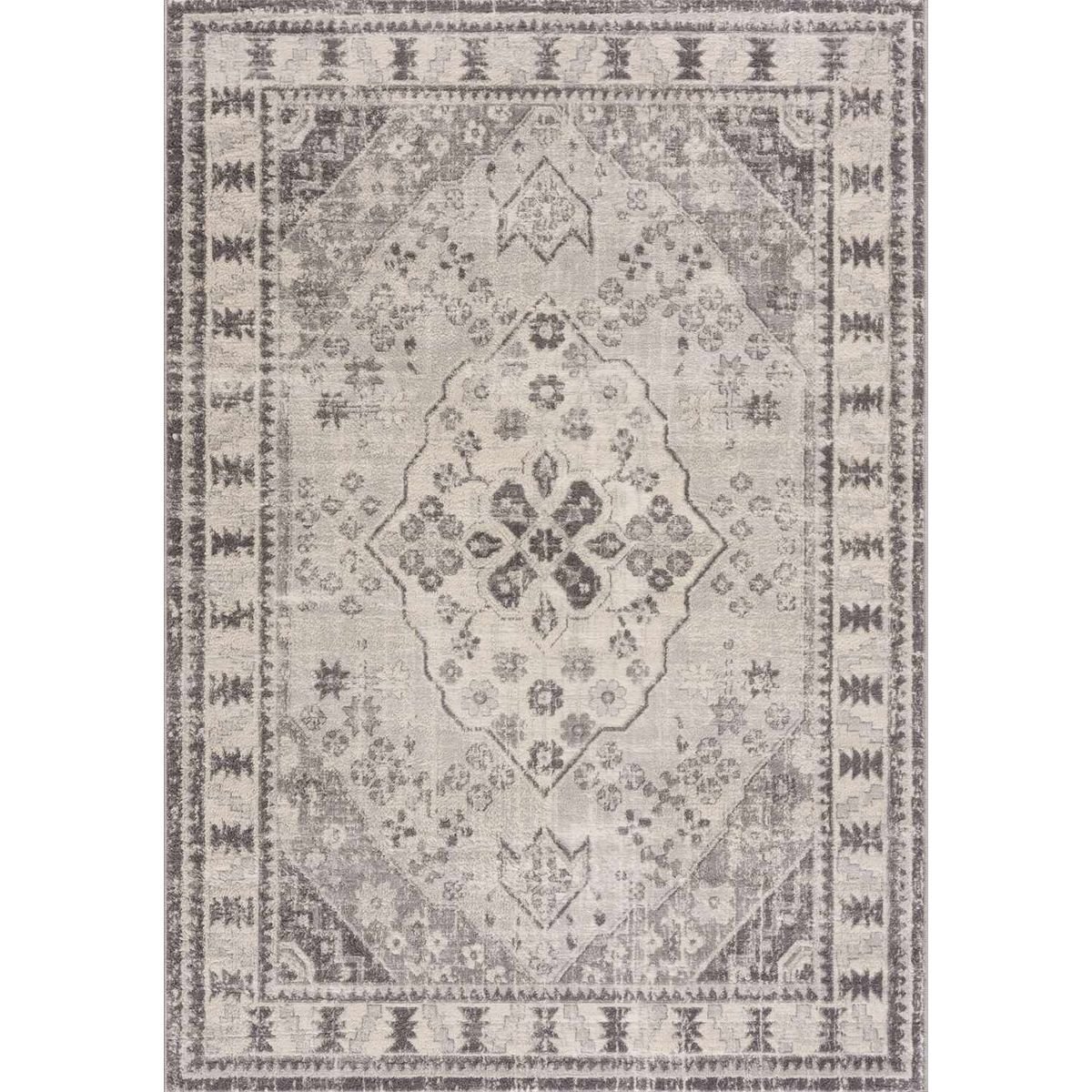 The Rugs Cream and Grey Montana Medallion Pet Friendly Rug - 80 x 150cm