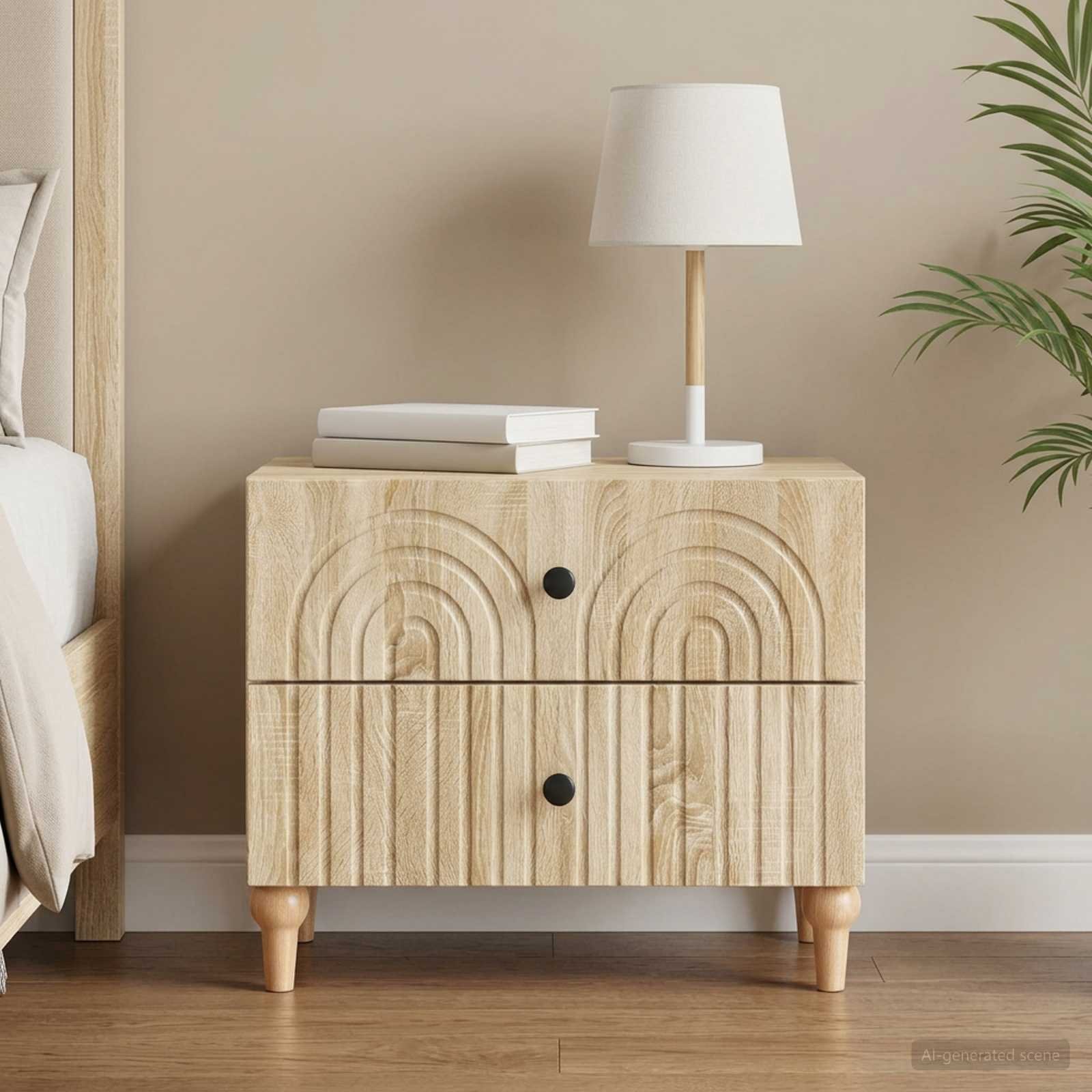 Walplus Engineered Wood Bedside Cabinet - Sonoma Oak - 62 x 34.5 x 48 cm