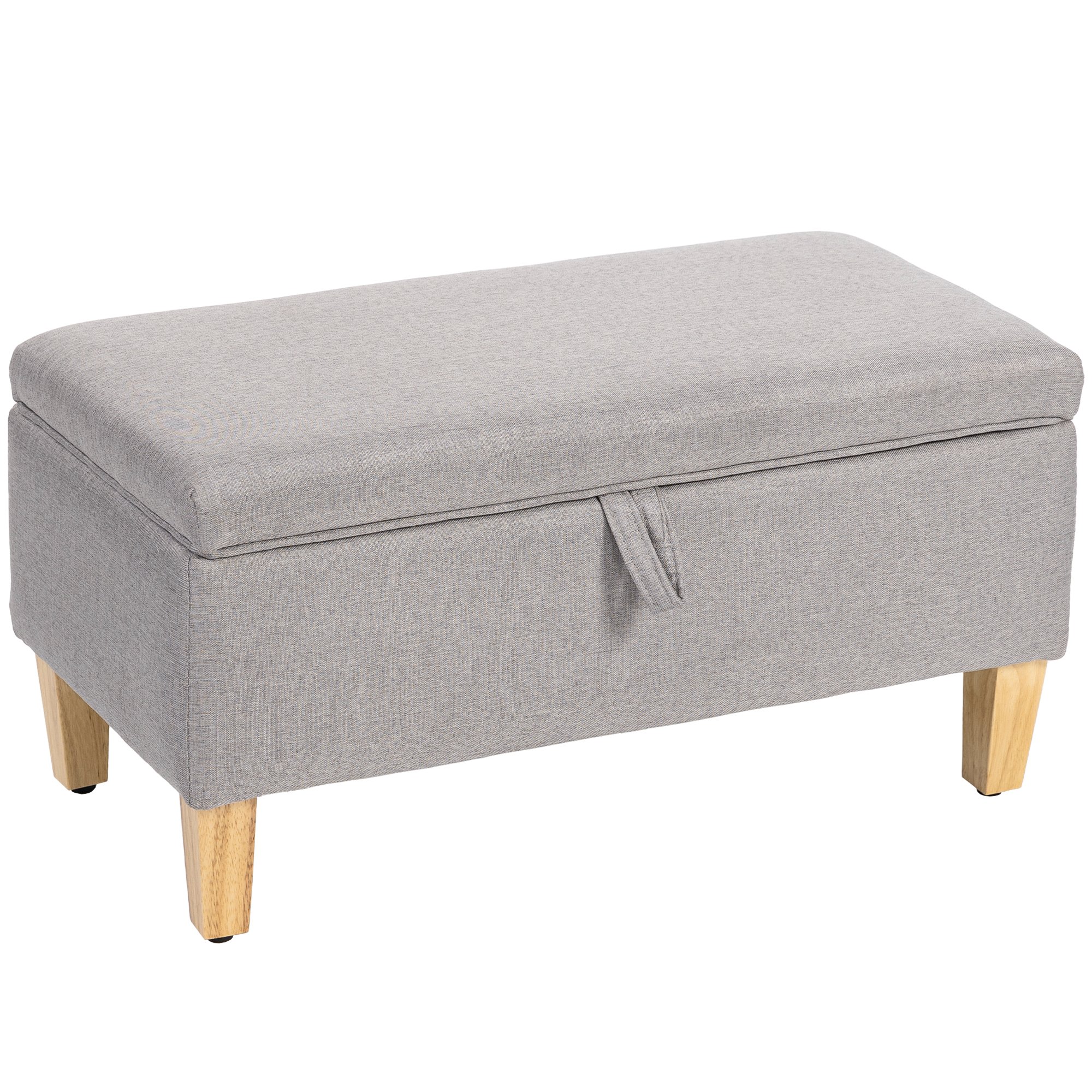HOMCOM Linen Storage Ottoman Storage Box With Rubberwood Legs - Light Grey