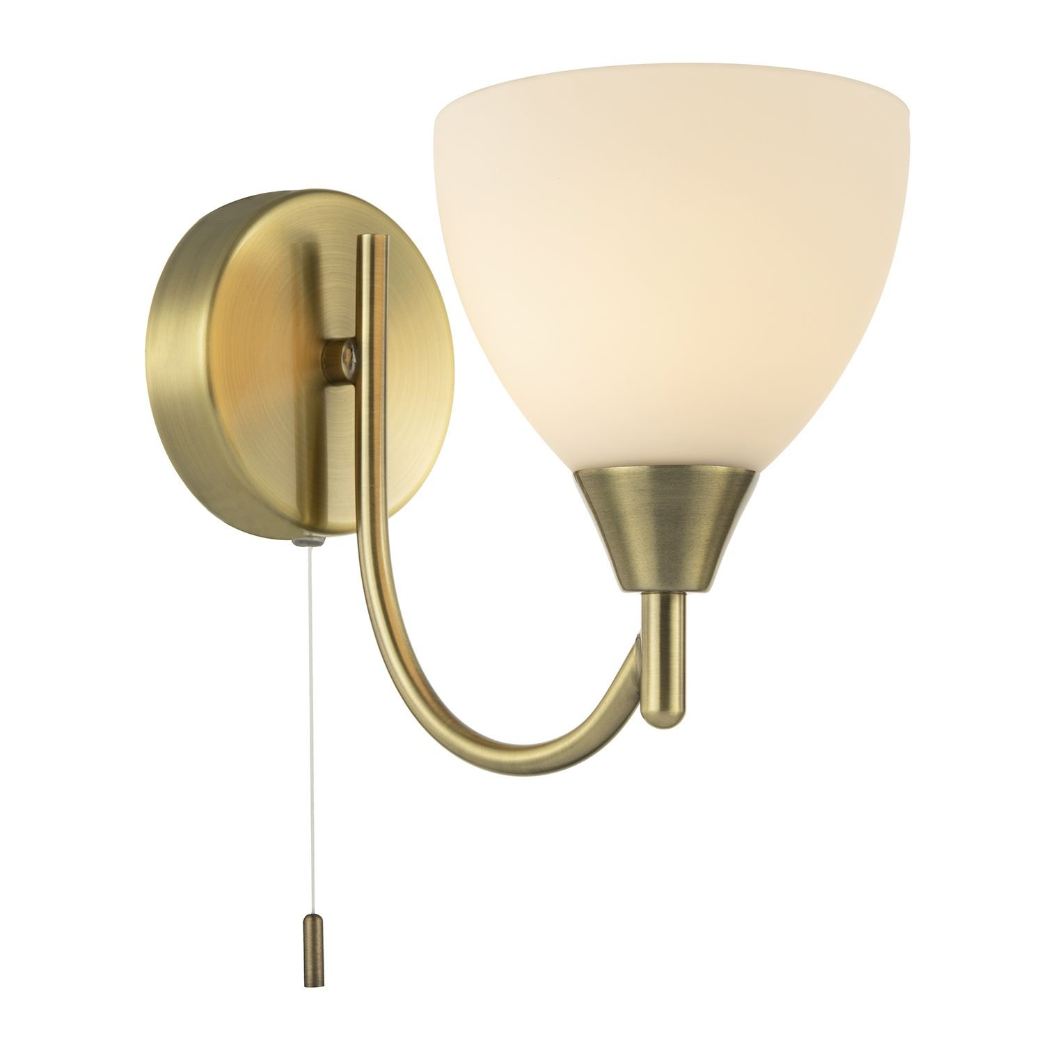 Happy Homewares Pull Switched in Antique Brass with White Wall Light - 11cm