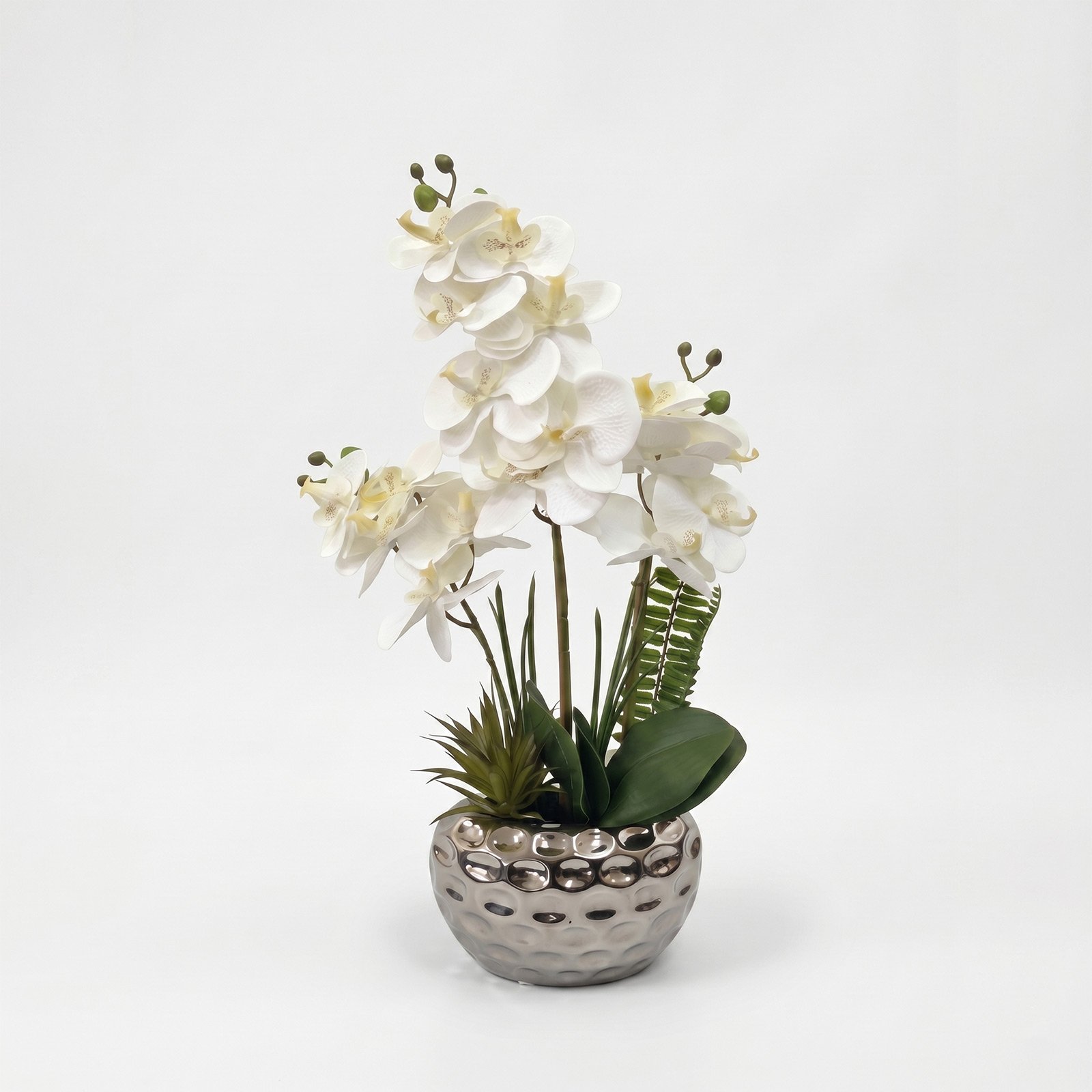 Homescapes Silver Dappled Pot Artificial Flowers - White
