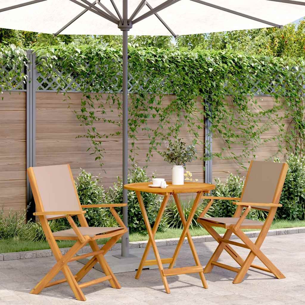 Walplus 3 Piece Solid Acacia Wood Folding Bistro Set - Taupe - 70 x 75 cm