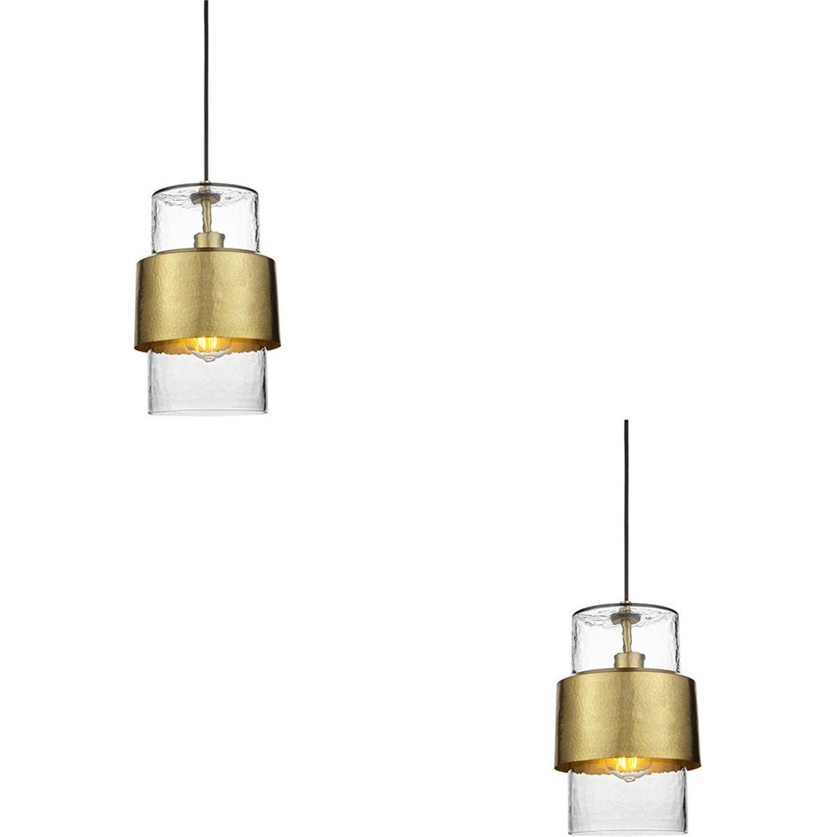 Loops Direct Set of 2 Steel Glass LED Pendant Light - Hammered Brass