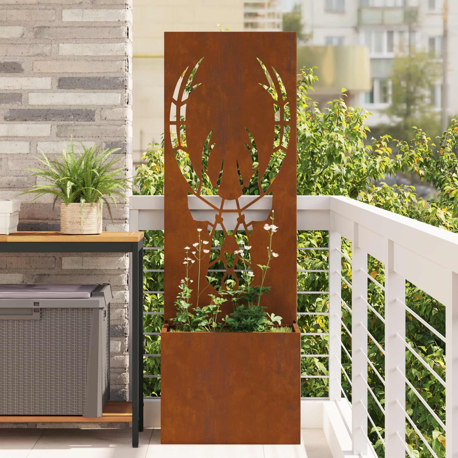 Walplus Antler Hallow Steel Garden Privacy Screen - Rusty - 50 x 32 x 150 cm