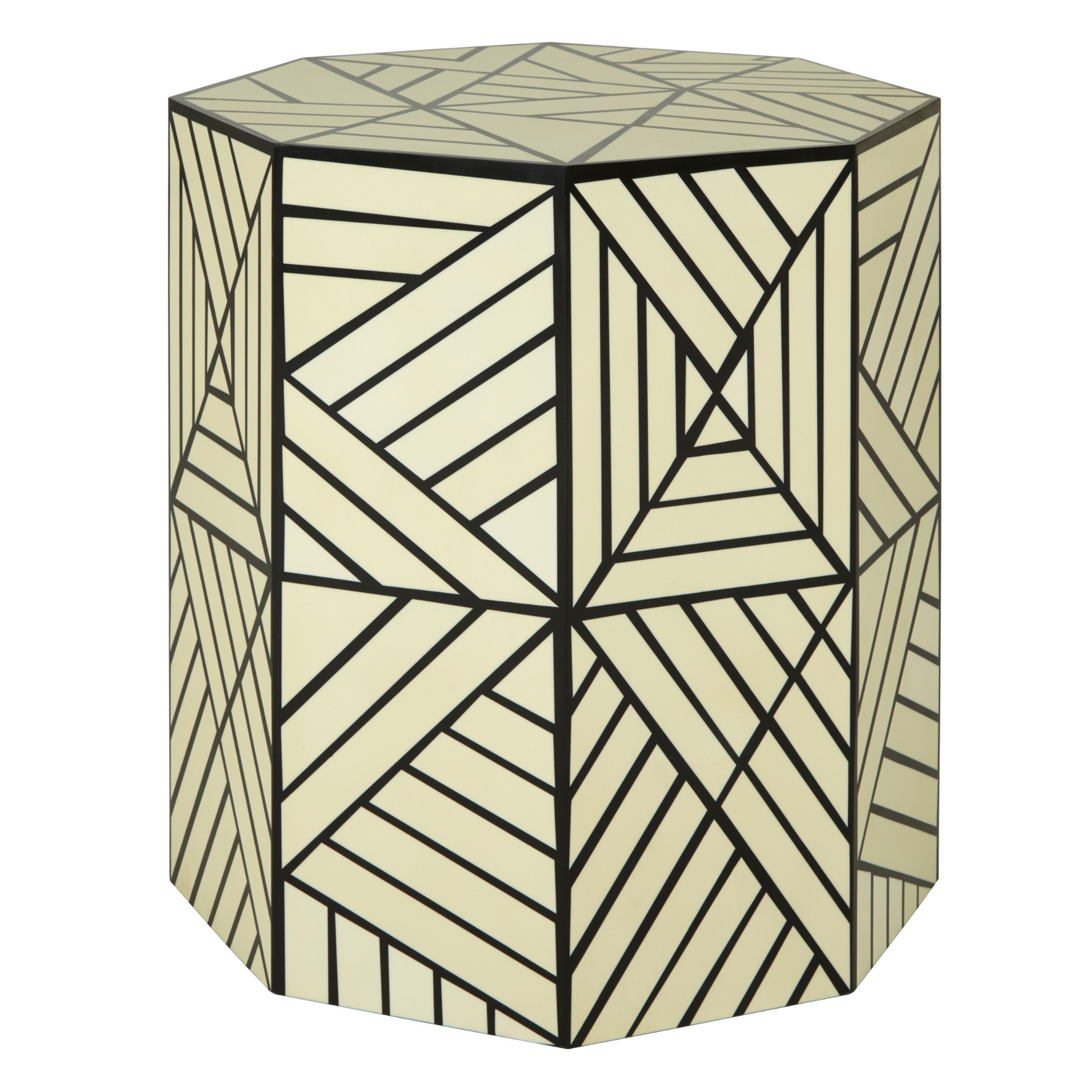 Orsina Hassa Resin Geometric Stool and Side Table – Ivory & Black