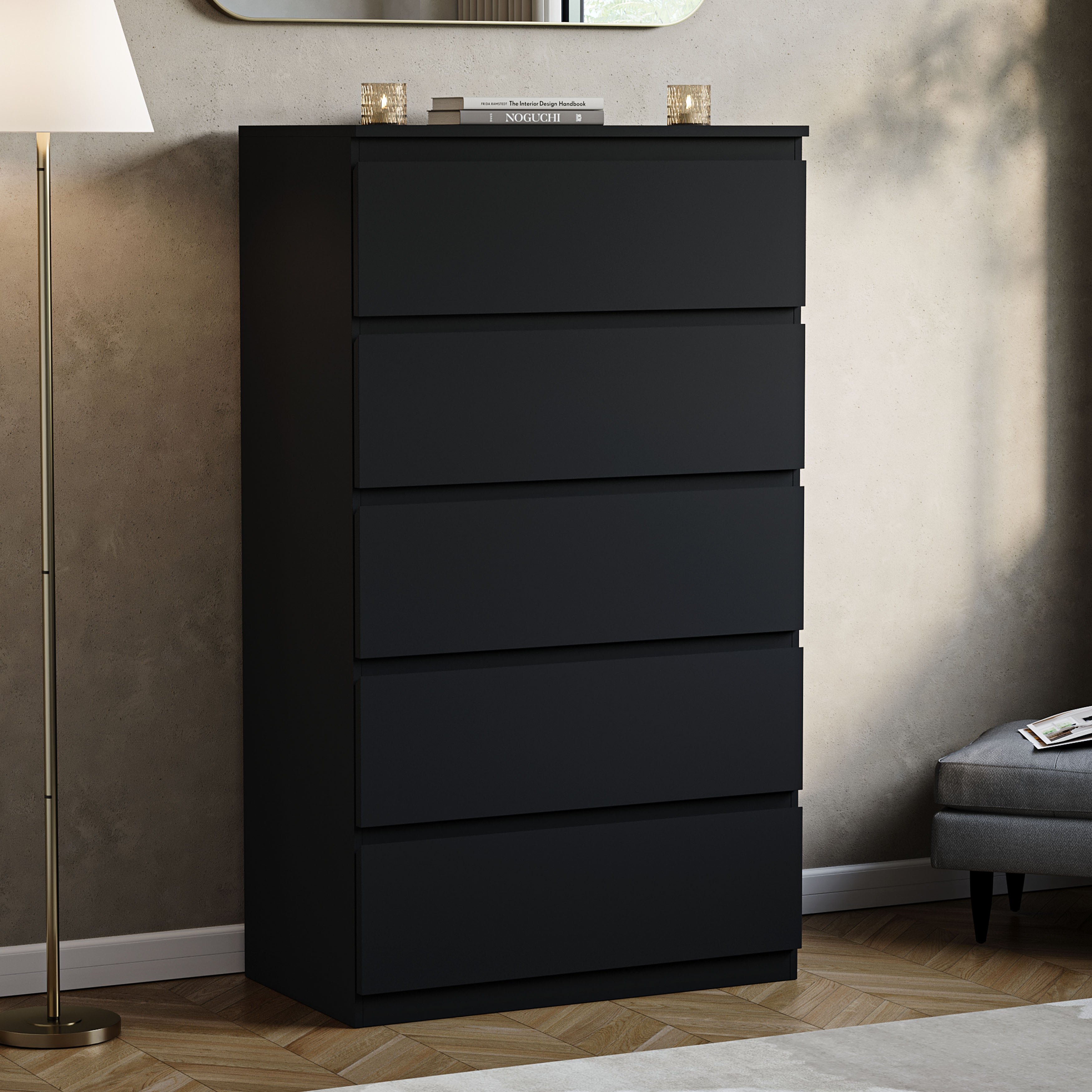 Vida Designs Denver 5 Drawer Chest - Black