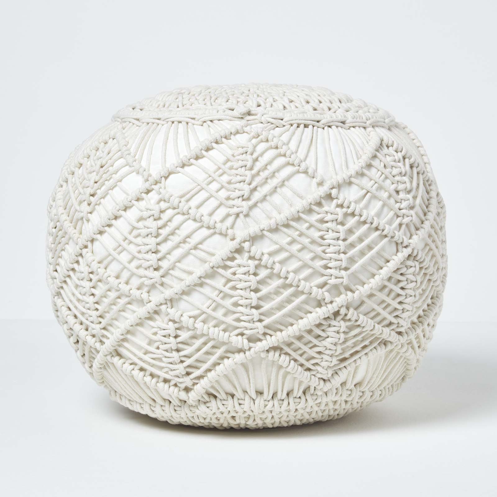 Homescapes Crochet Knitted Pouffe – 35 x 40 cm – Natural