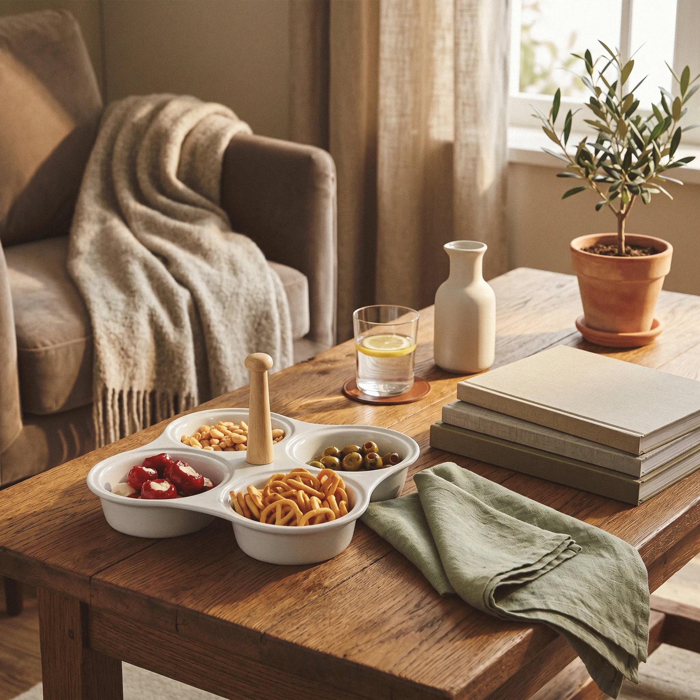 Orsina Dela 4 Section Ceramic Snack Dish - Two Tone