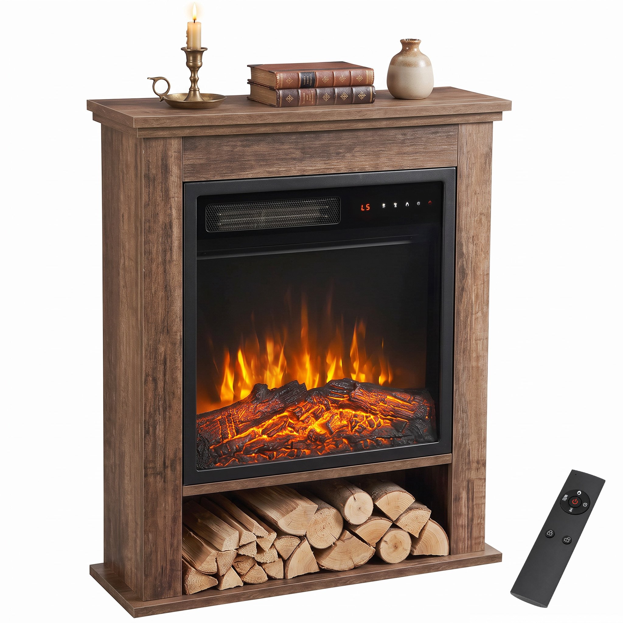 HOMCOM 25 Inch 1800W LED Flame Freestanding Electric Fireplace Suite – Oak