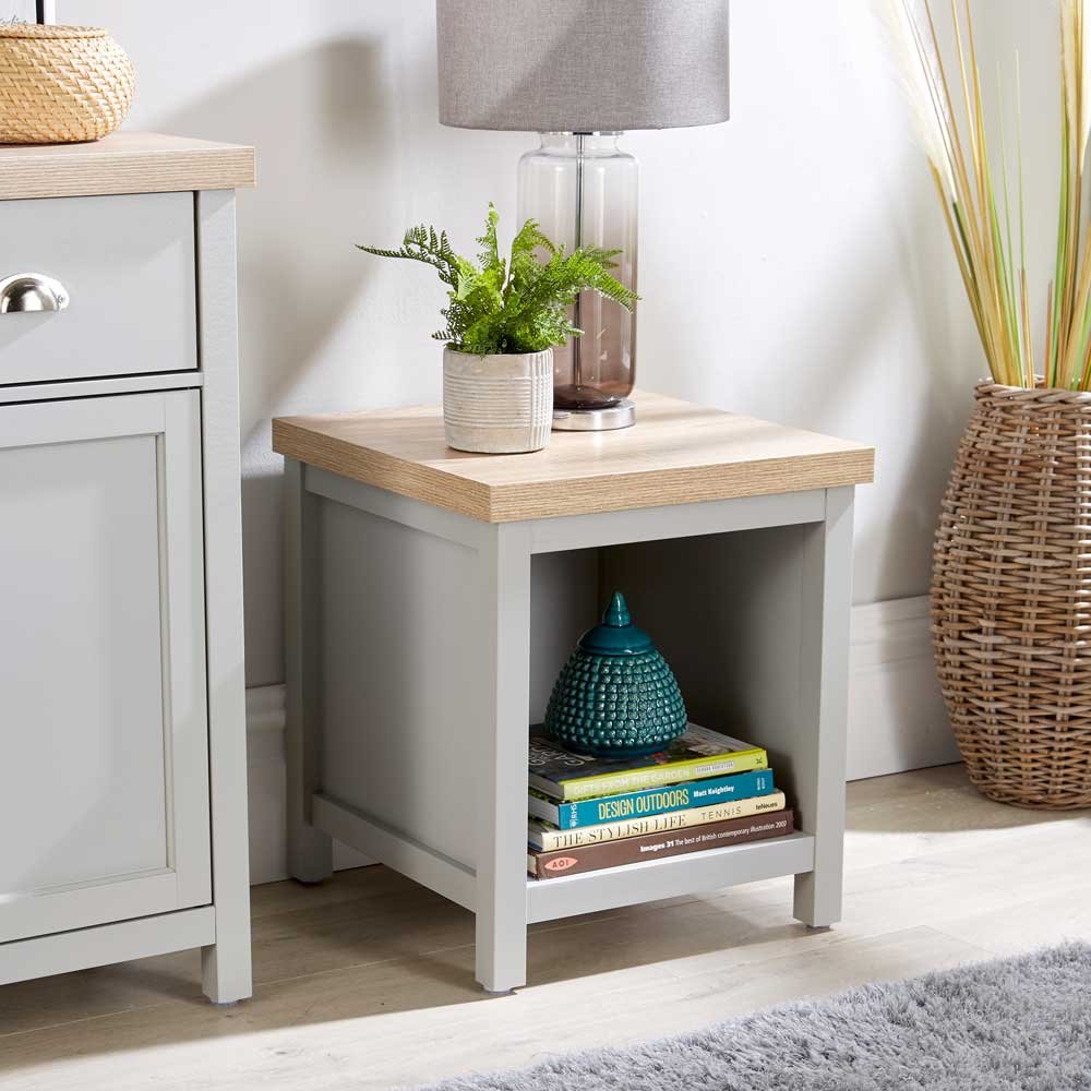 Home Source Avon Lamp Table with Storage Shelf - Grey