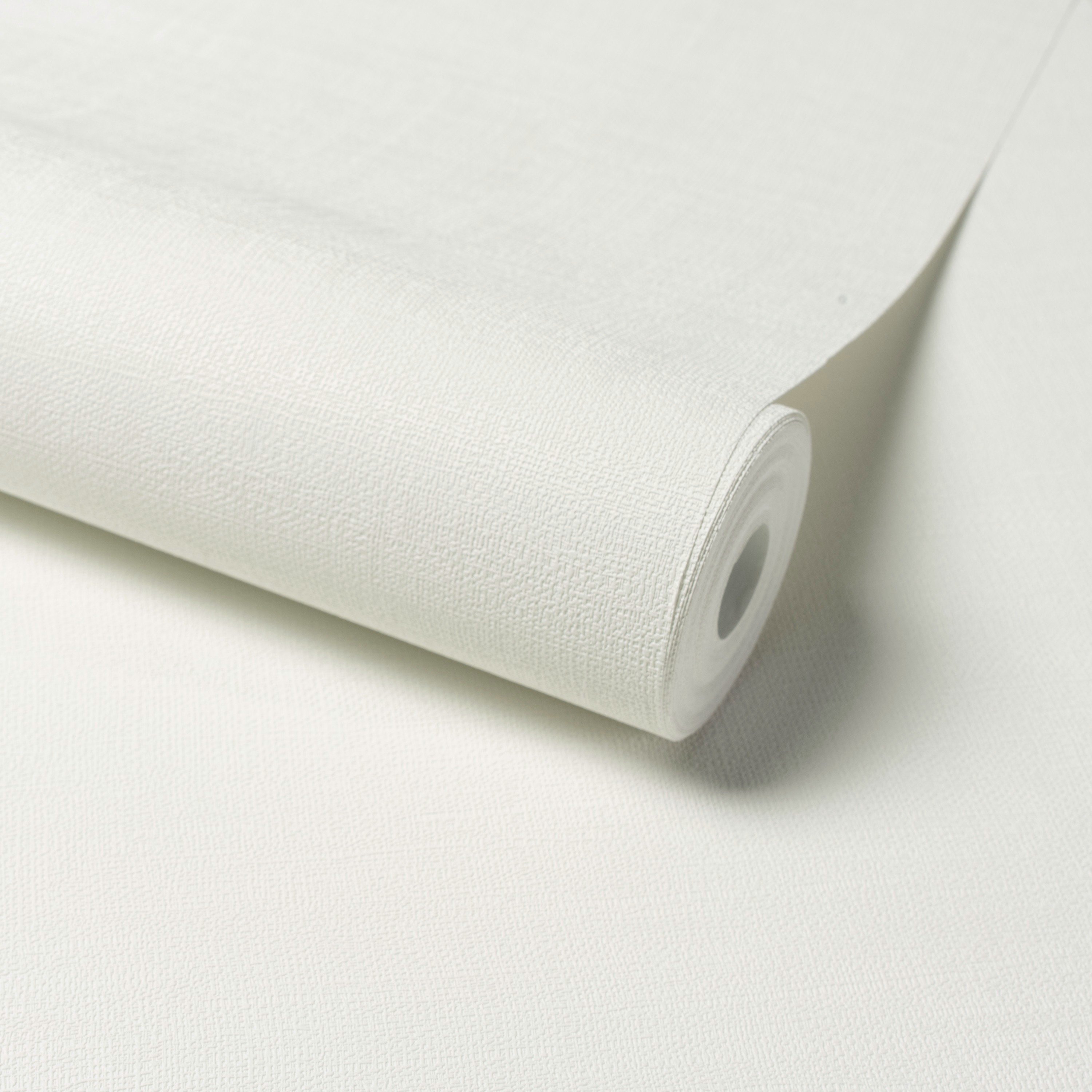 Grandeco Linen Effect Fabric Plain Textured Wallpaper - White