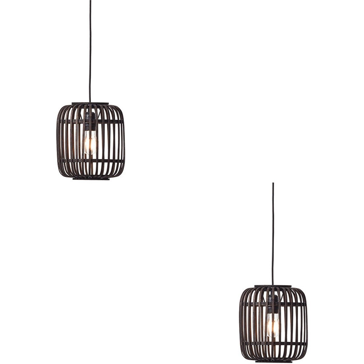 Loops Direct Set of 2 Steel Bamboo Pendant Light - Dark Bamboo and Matt Black