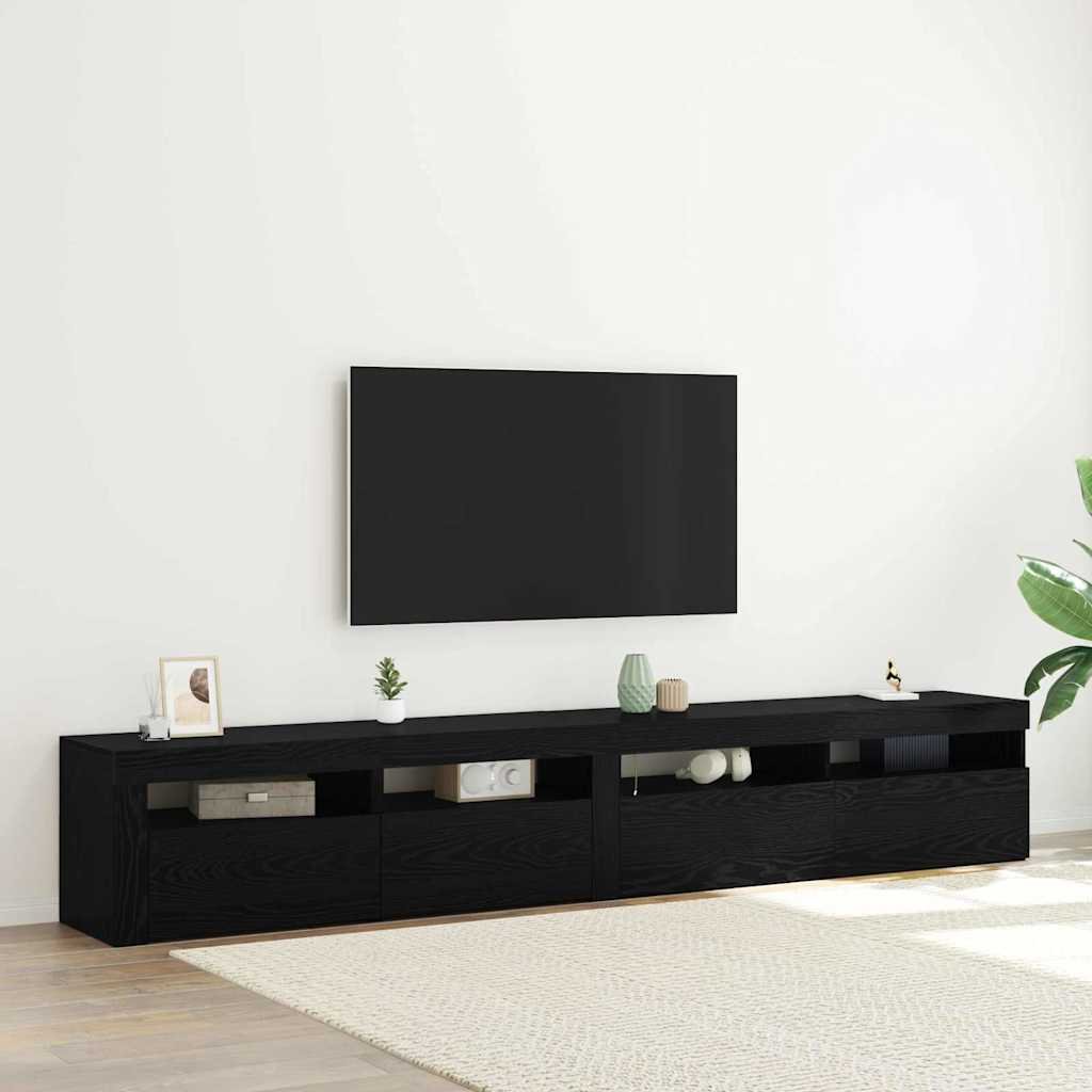 Walplus 2 Piece Engineered Wood TV Cabinet - Black Oak - 240 x 35 x 40 cm