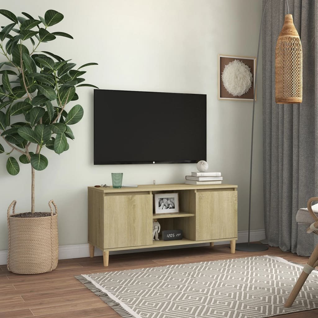 Walplus 2 Compartment Solid Wood TV Cabinet - Light Oak - 103.5 x 35 x 50 cm
