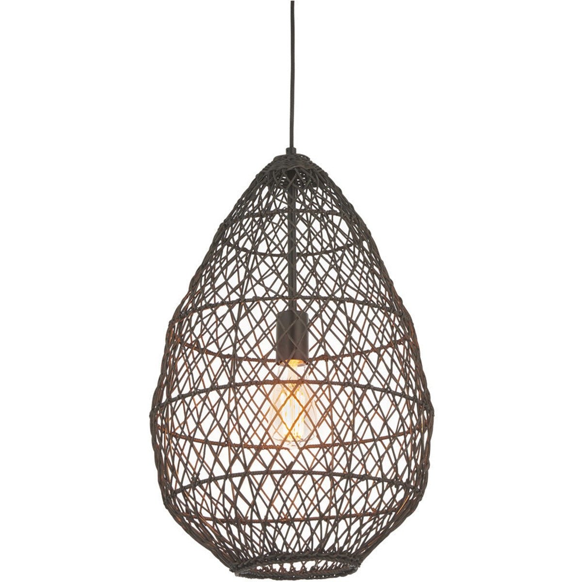 Loops Direct Rattan and Glass Hanging Ceiling Pendant Light - Black