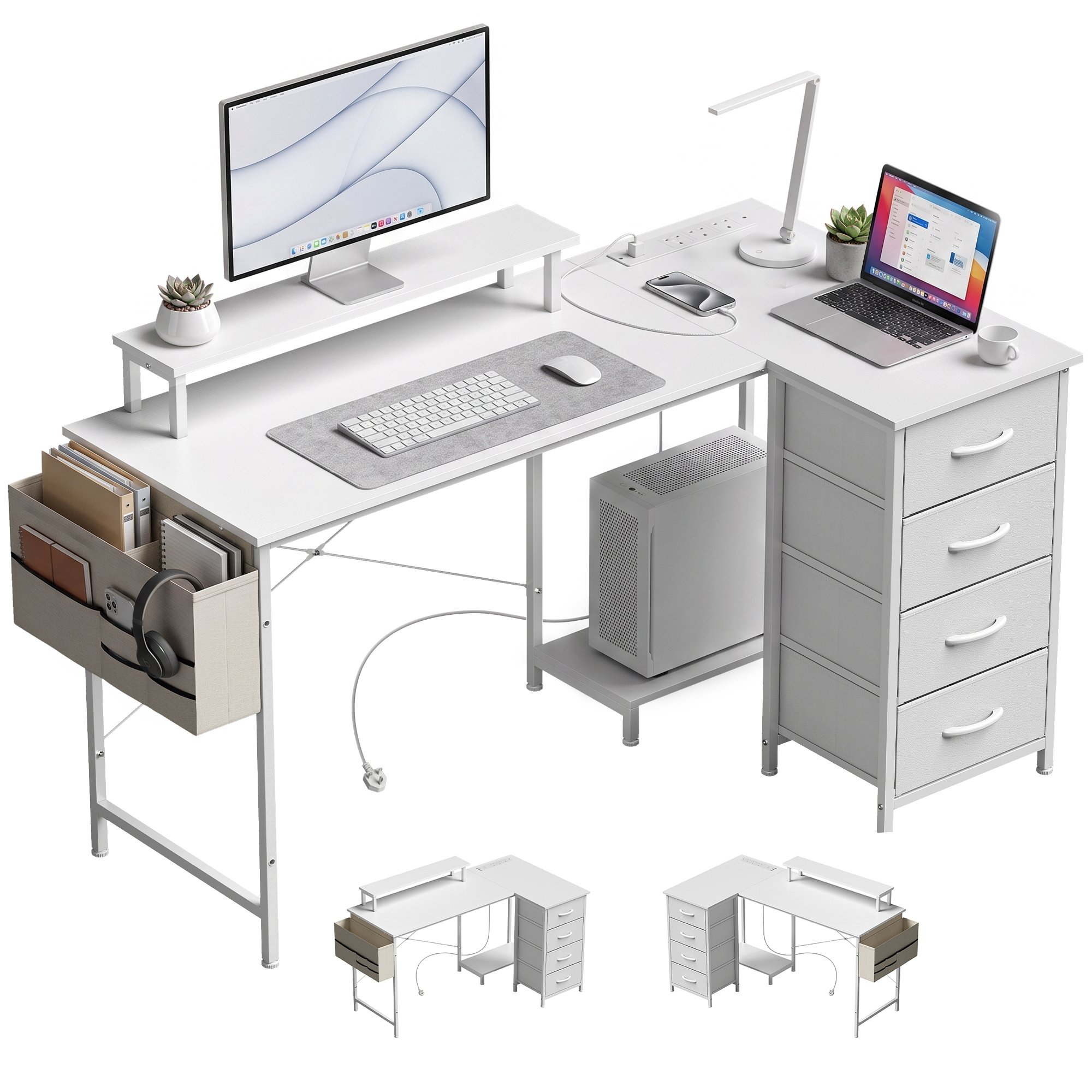 HOMCOM Reversible L Shaped Corner Computer Desk - White