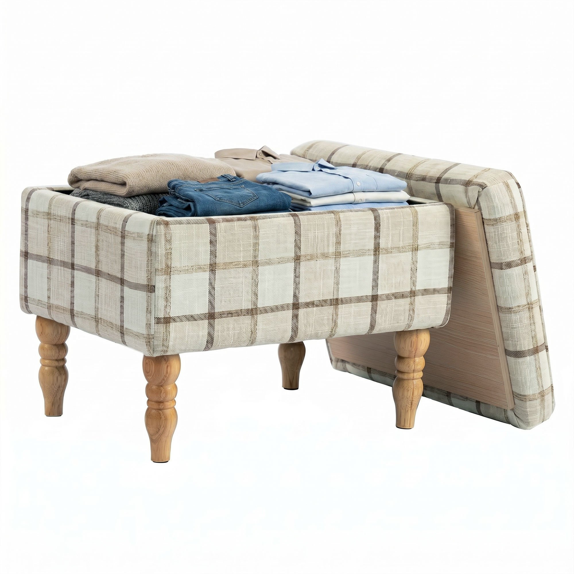 HOMCOM Rectangular Linen-Look Fabric Upholstered Footstool - Brown