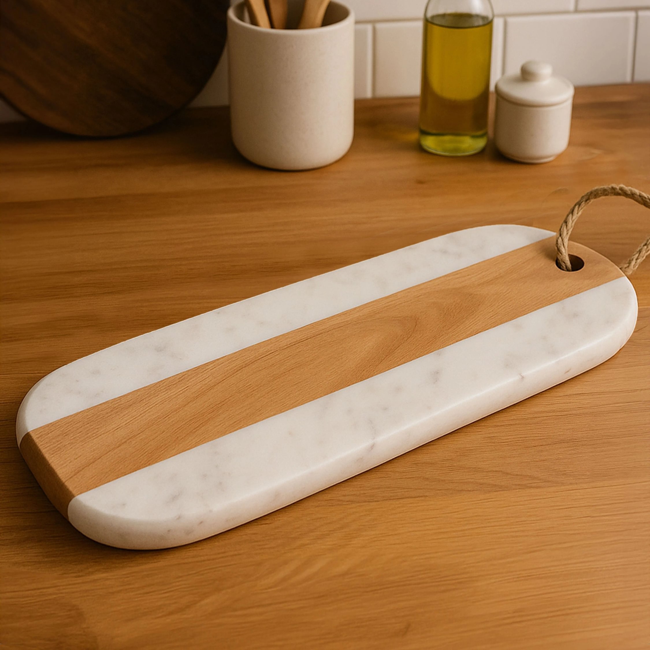 Orsina Monzaro Oblong Marble And Acacia Wood Board - Two Tone