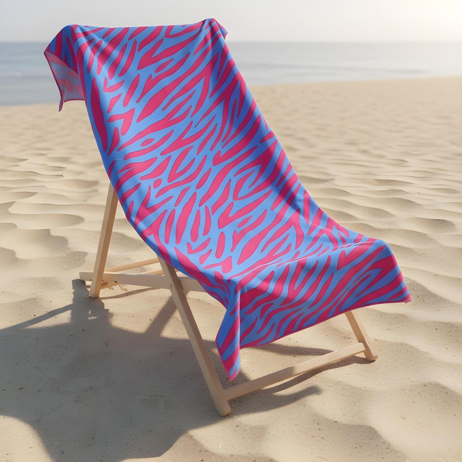 OHS Neon Zebra Microfibre Beach Towel - Pink/Blue